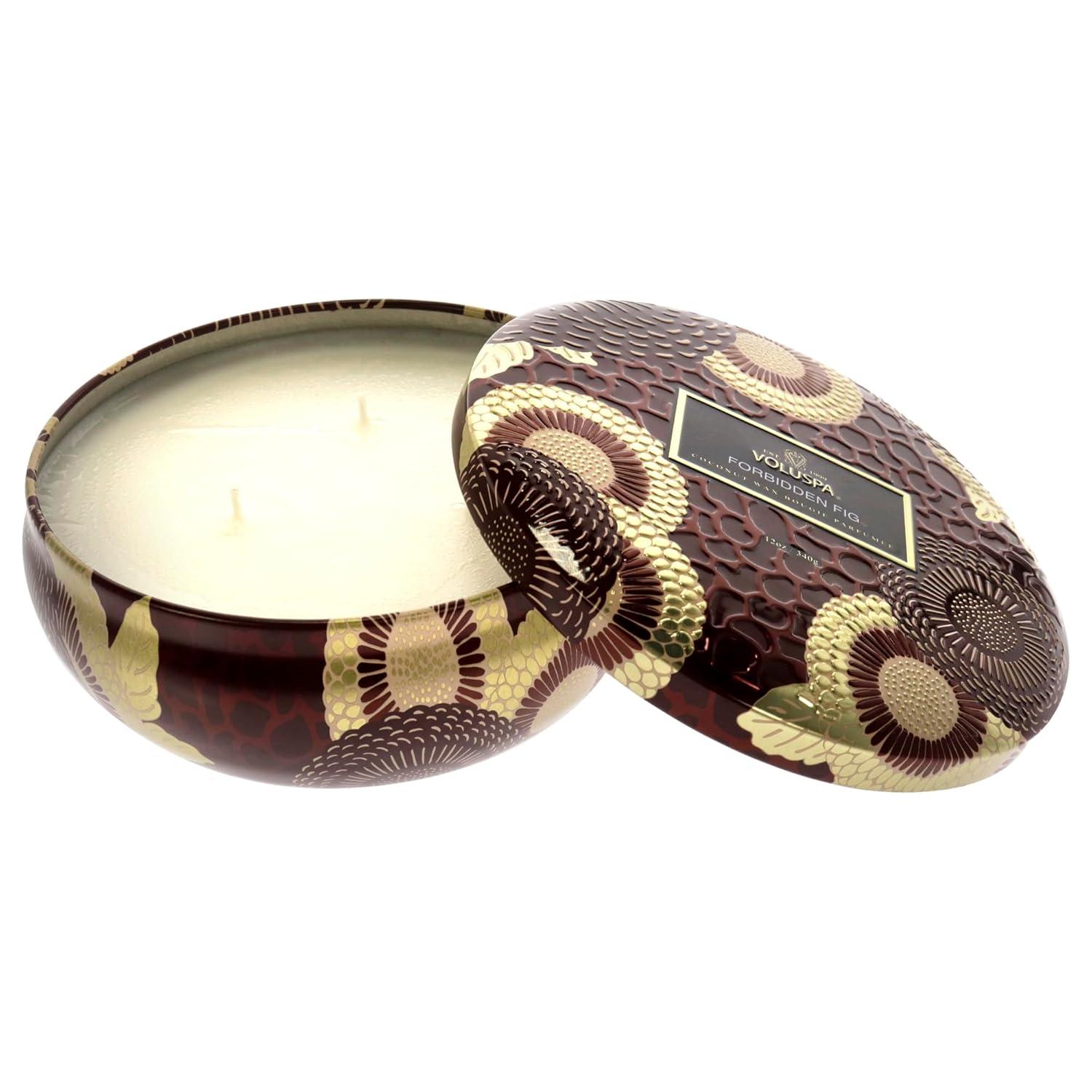 Voluspa 271576 12 oz 3 Wick Decorative Tin Candle - Forbidden Fig