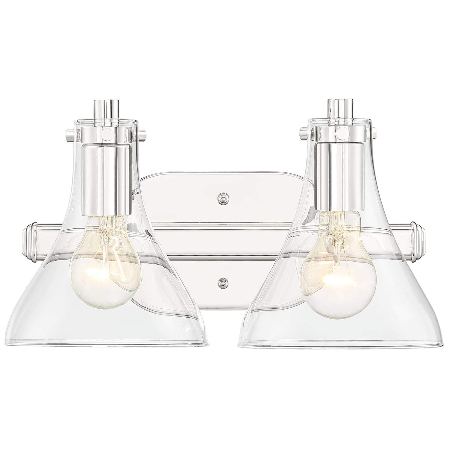 Possini Euro Design Sorren Modern Wall Light Sconce Polished Nickel Hardwire 14" 2-Light Fixture Clear Glass for Bedroom Bathroom Vanity Reading Home