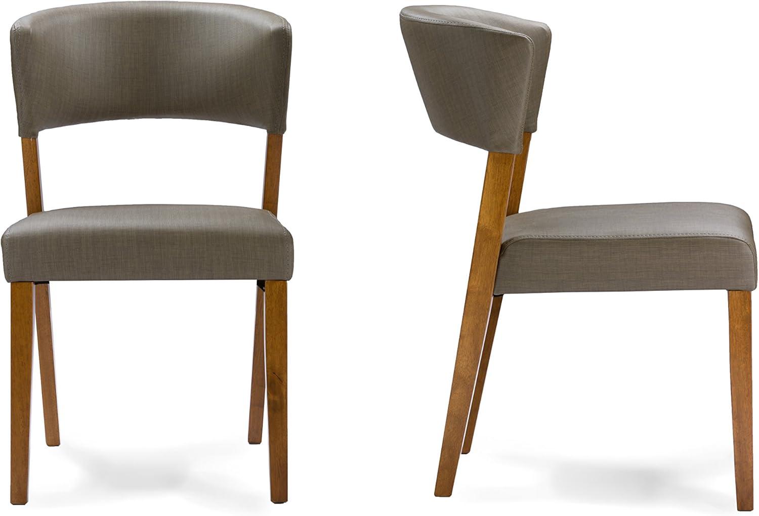 2pk Mid Century Dining Chairs Walnut/Gray Faux Leather - Baxton Studio: Solid Wood Legs, Polyester Upholstery