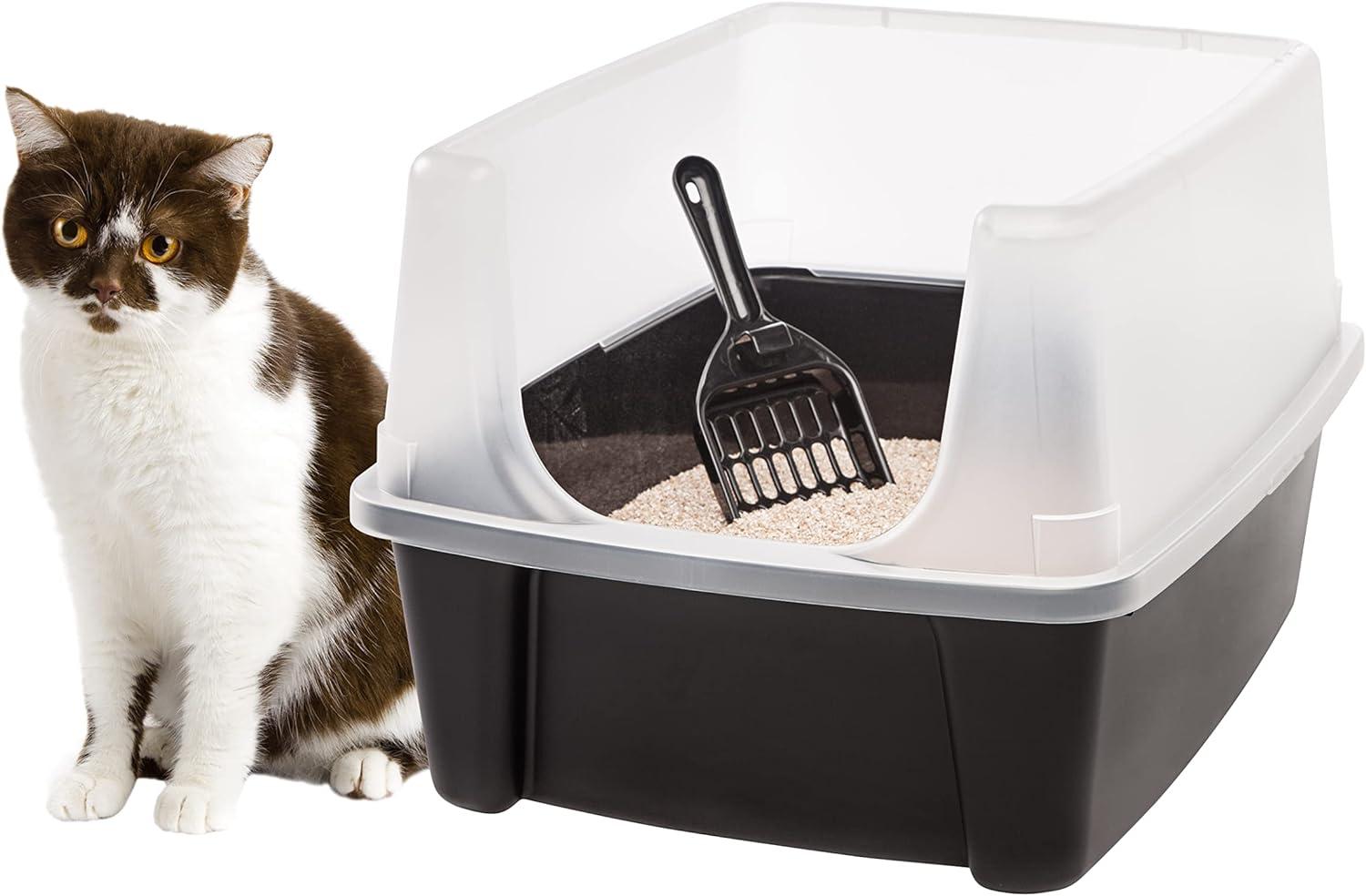 IRIS USA, Open-Top Cat Litter Box with Shield with Scoop