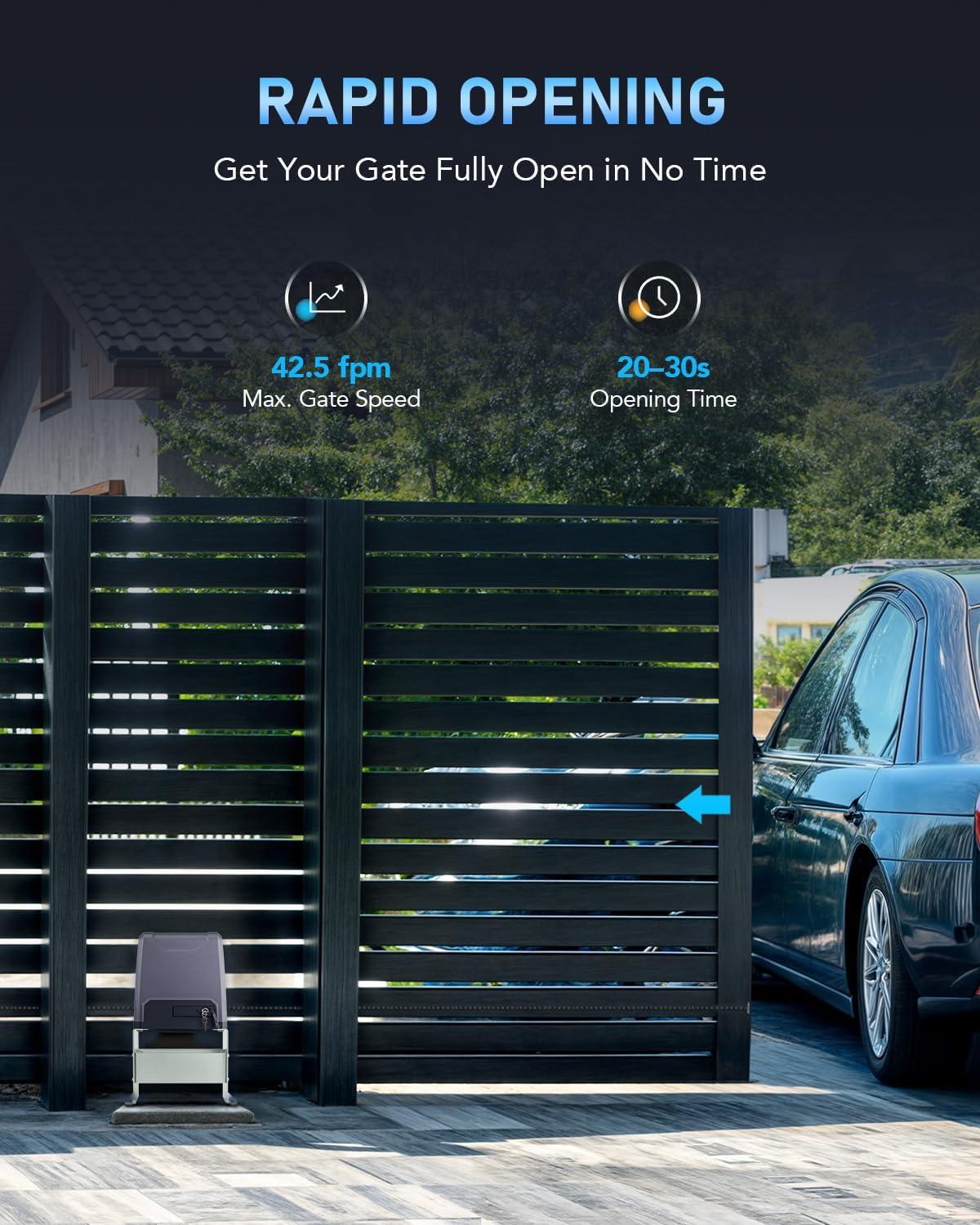 CO-Z Automatic Gate Opener, 550W Sliding Gate Opener for 3300lb 40ft Doors, Smart Gate Opener with 2 Remote Controls 2 Infrared Sensors, Driveway Home Garden Electric Gate Opener Gate Complete Kit