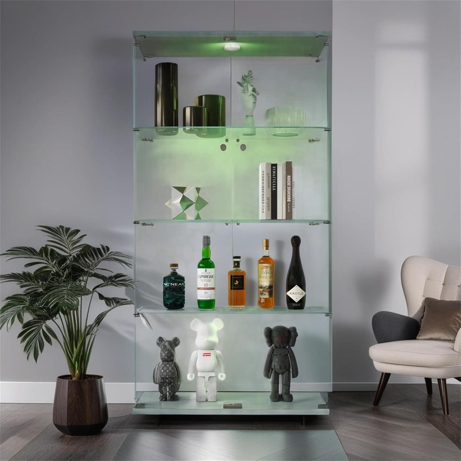 White Lighted Glass Display Cabinet with 4 Shelves