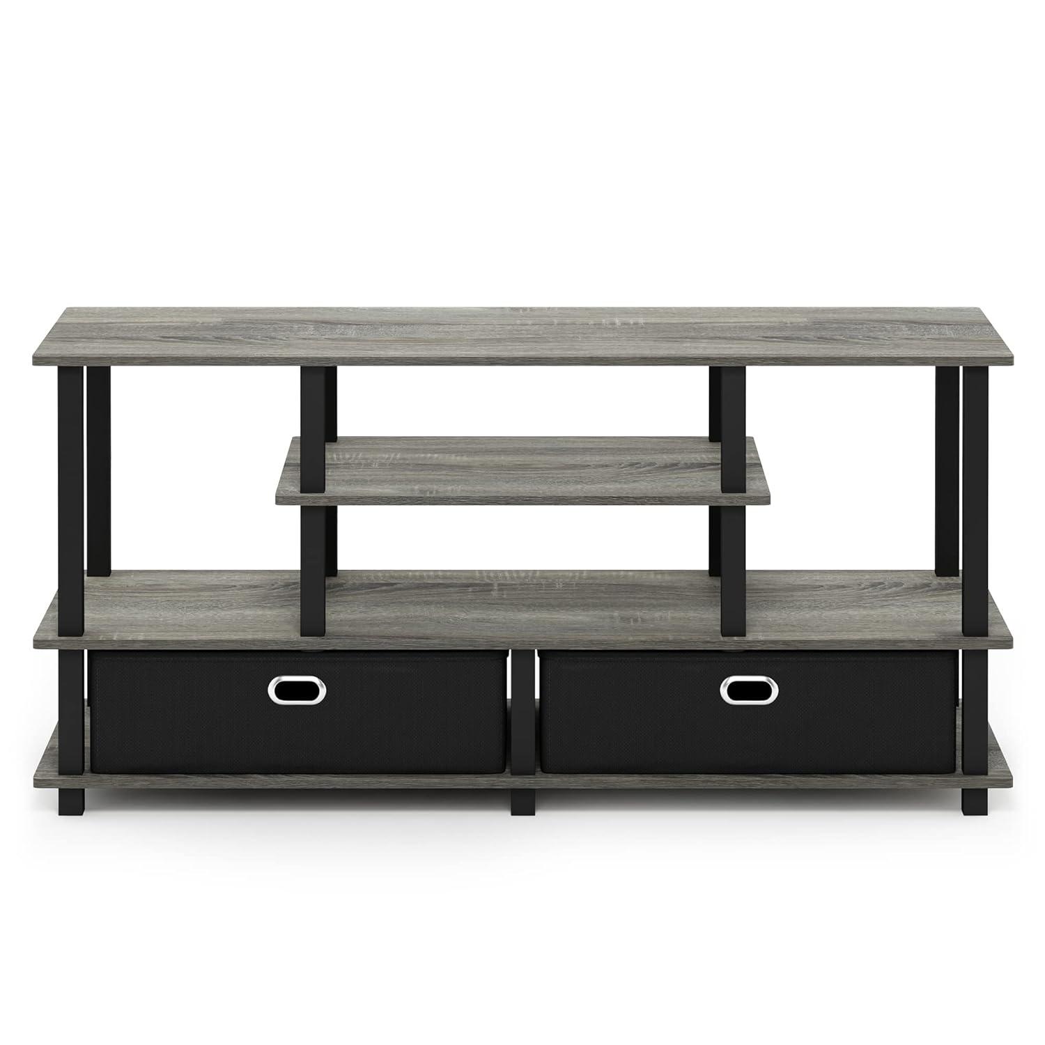 Furinno JAYA Large TV Stand for up to 55-Inch TV with Storage Bin, French Oak Grey/Black
