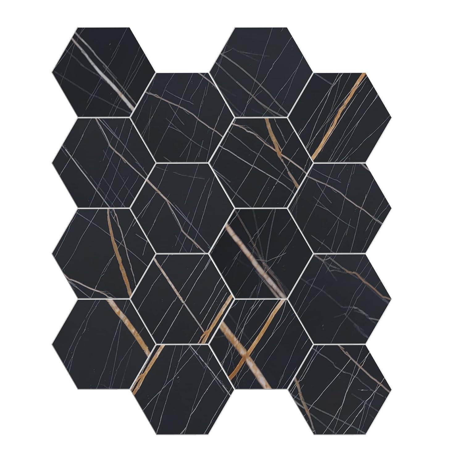 Avant Decor | Stone Composite Hexagon Stone Texture | Peel and Stick Kitchen Backsplash Tiles | Stick On Wall Tiles | Easy DIY Installation | 6” x 6.9” | Single Tile