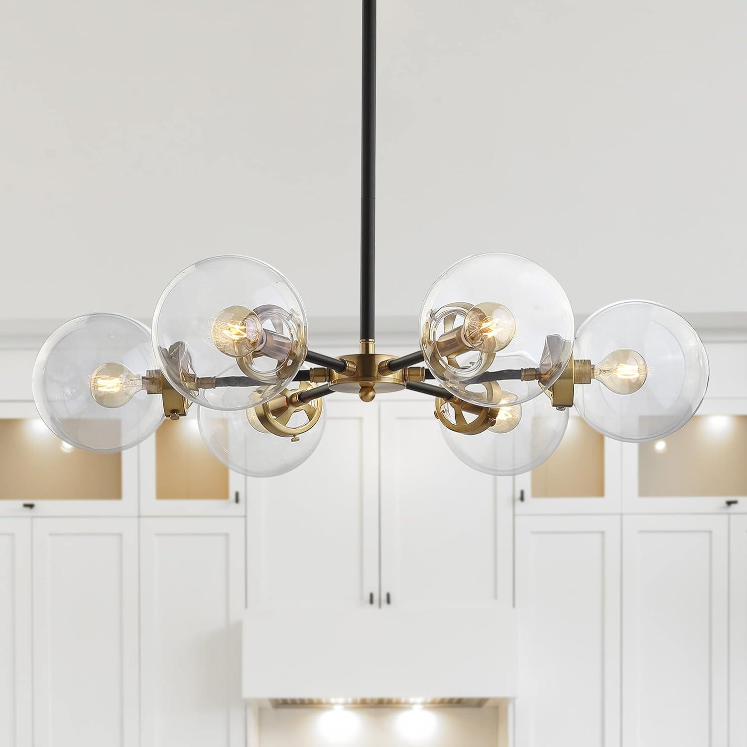 Caleb 6-Light 28" Brass Cluster Pendant, Black/Brass Gold