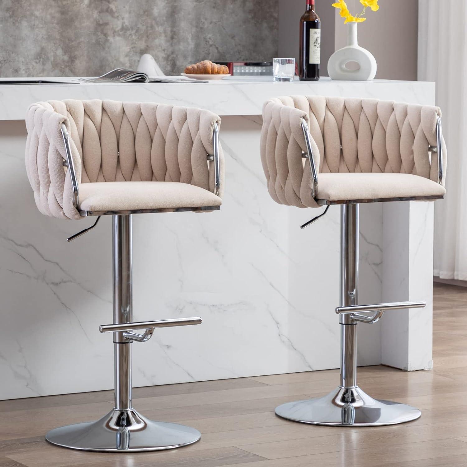 Velvet Bar Stools Set of 2, Counter Height Barstools with Low Back, Swivel Bar Stool for Kitchen Island, Pub (Black)