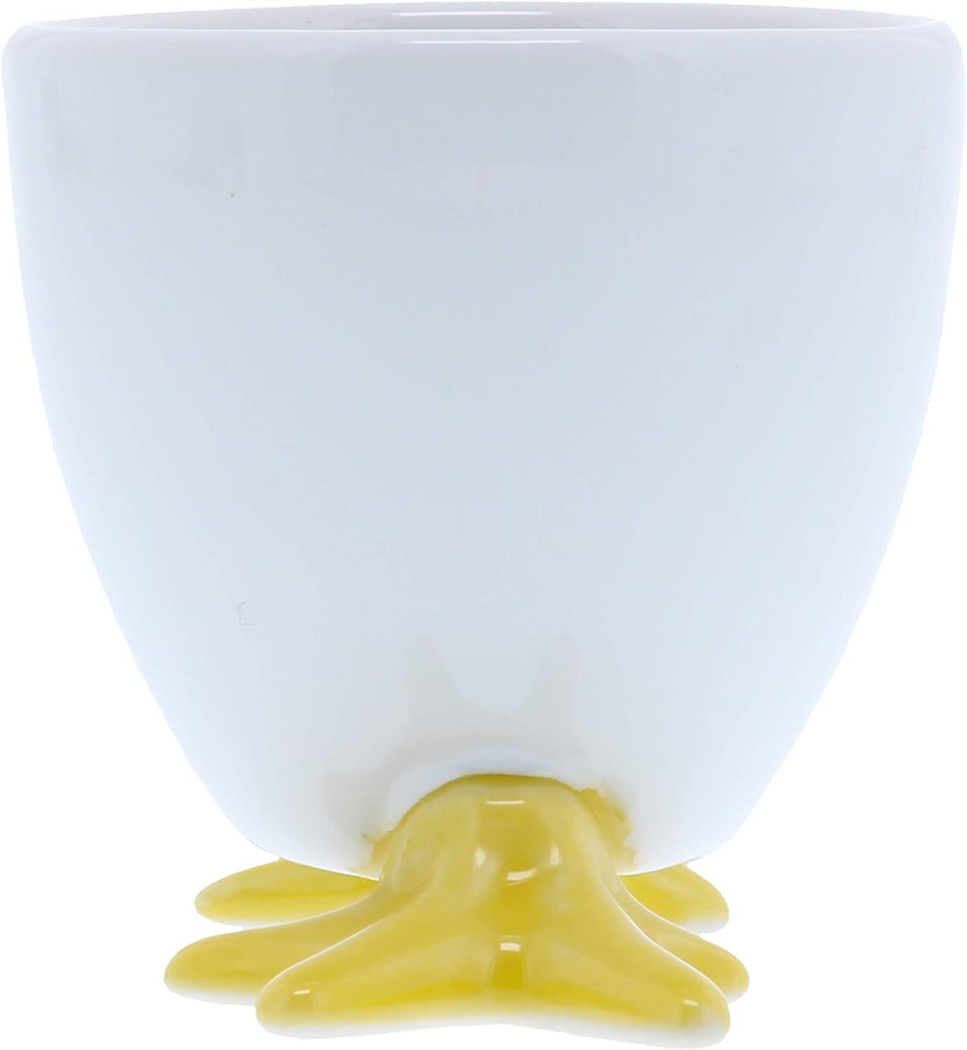 White and Yellow Stoneware Chicken Footed Egg Cups, Set of 4