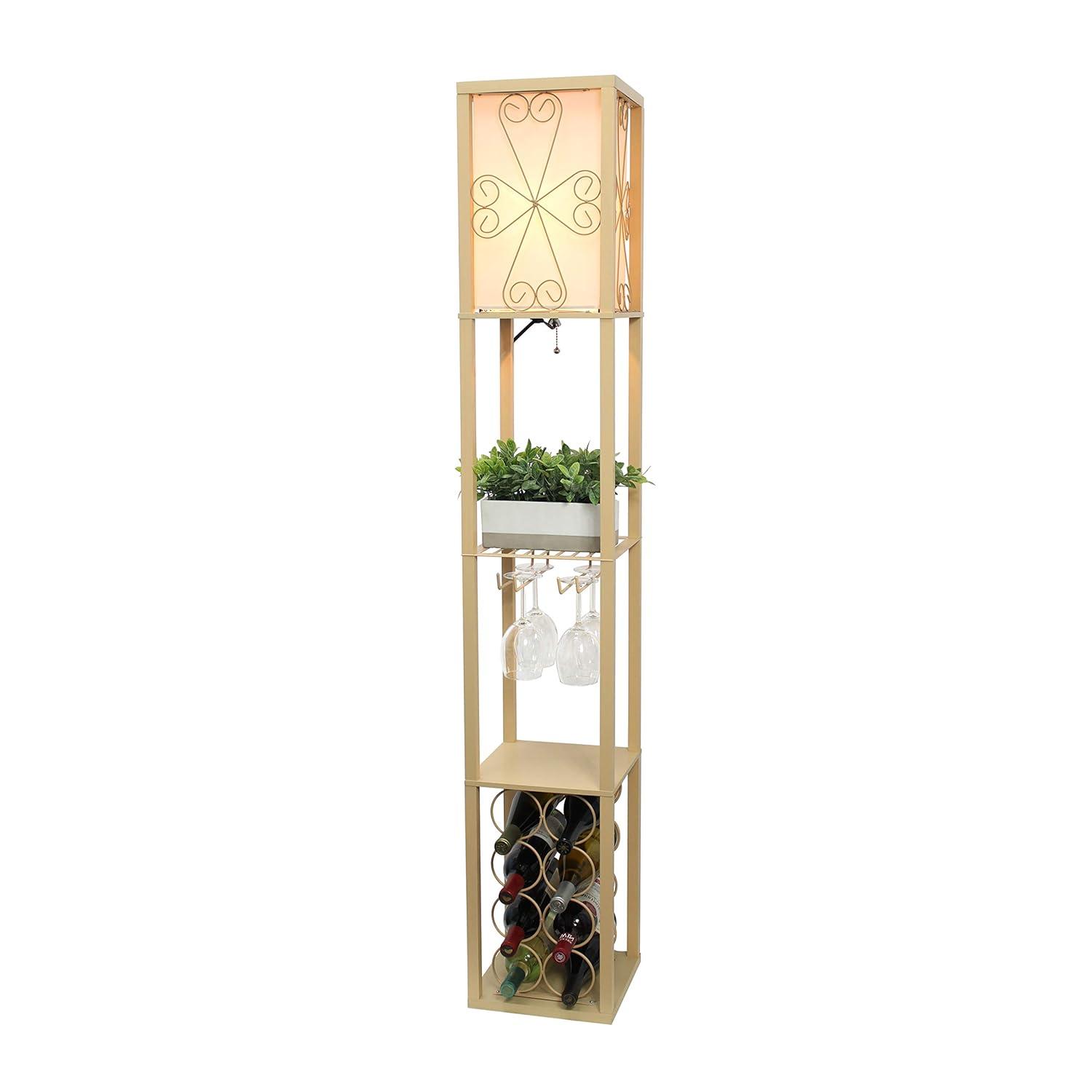 Etagere Organizer Storage Shelf Floor Lamp with Linen Shade Tan - Simple Designs: Modern Electric Wood Composite Lighting