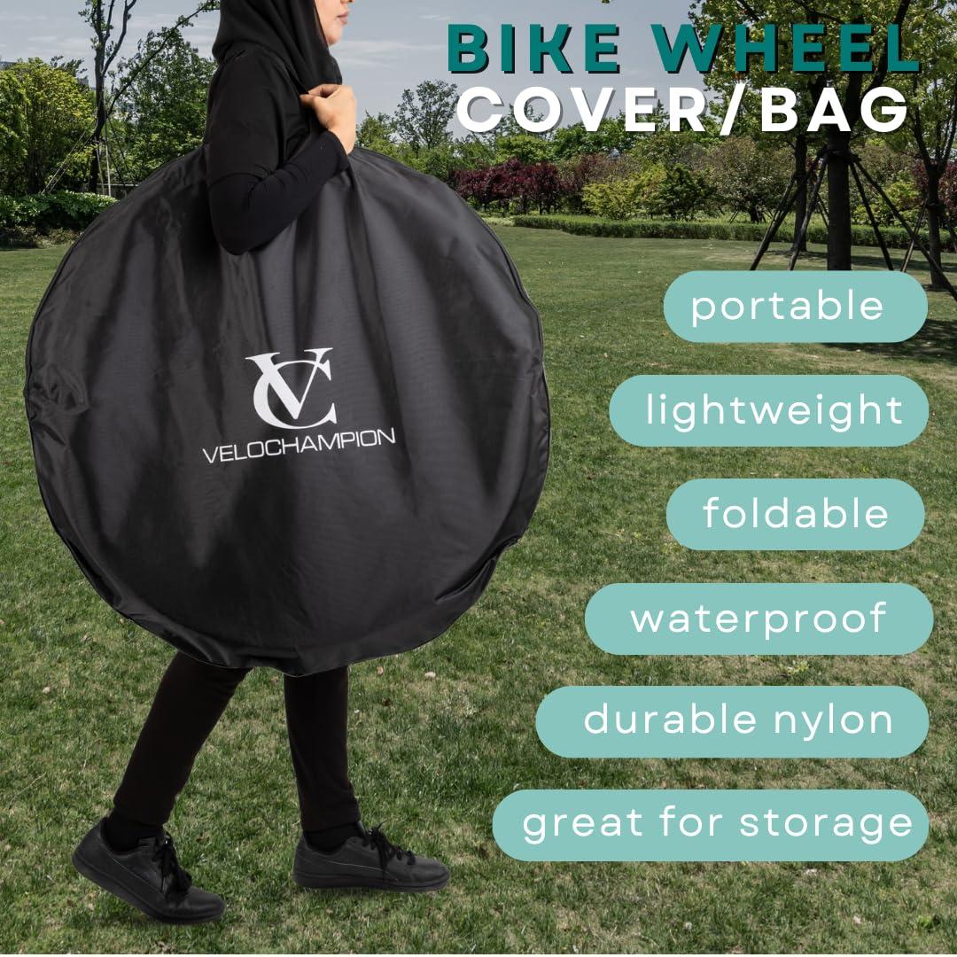 VeloChampion 1 Pack Waterproof Bicycle Wheel Bag for 26" 27.5" 29" Mountain Bike Wheels Black