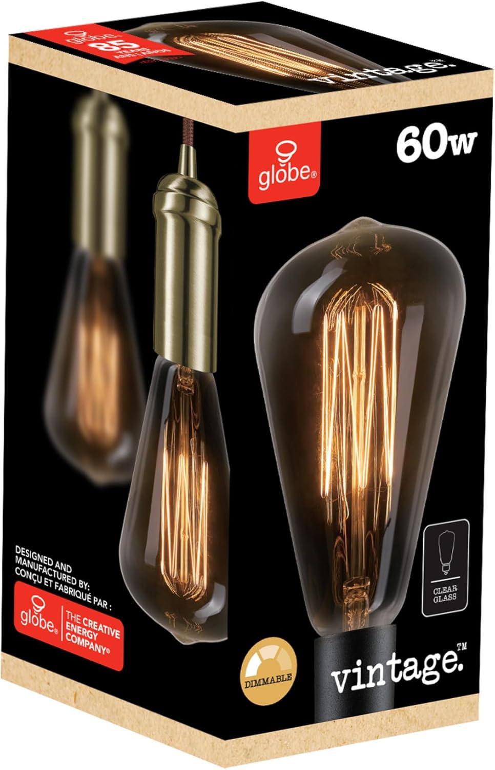 Globe Electric 60W Vintage Edison S-Type Clear Glass Dimmable Incandescent Light Bulb, 83008