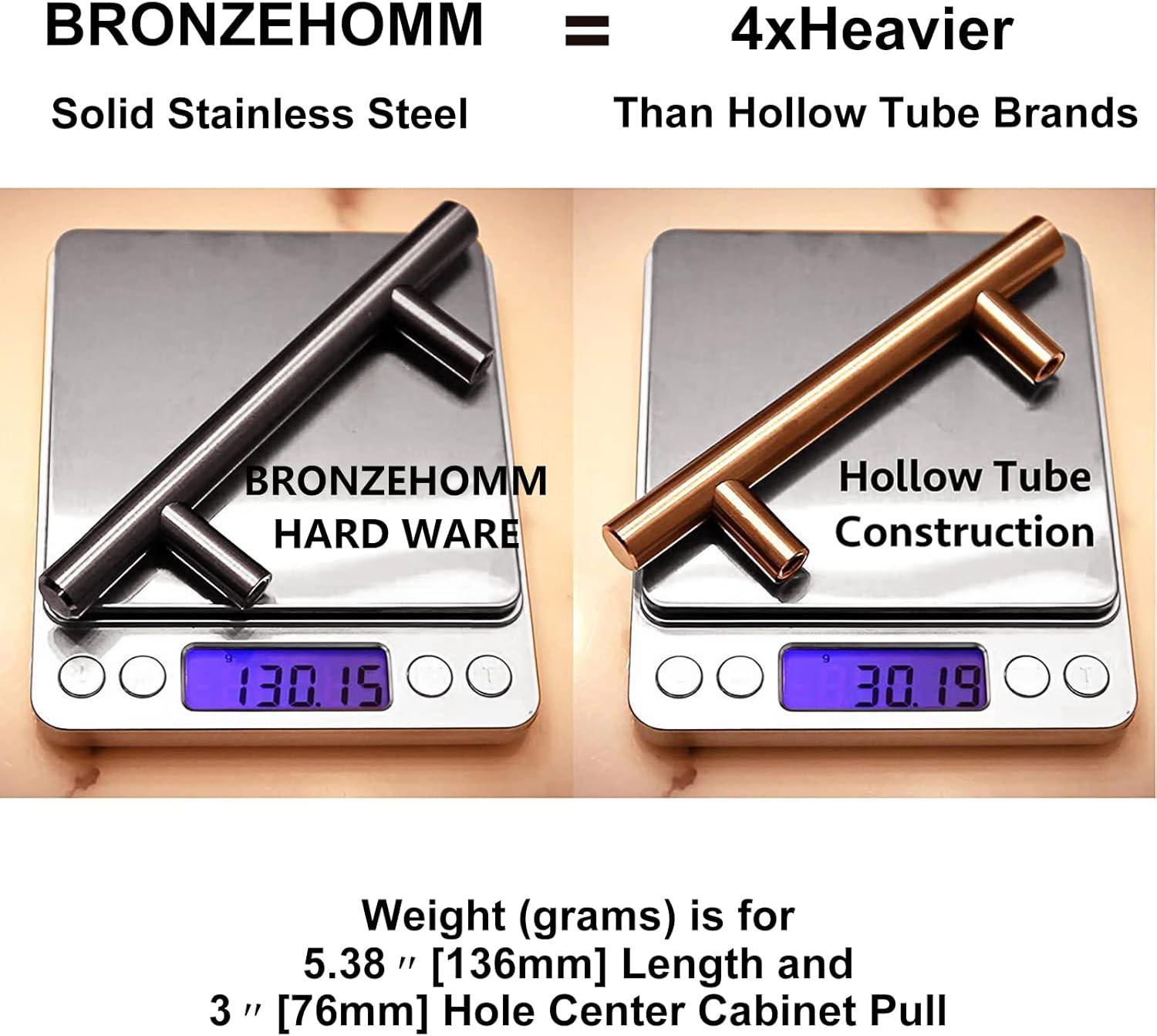20 Pack Bronze Solid Cabinet Handles Drawer Pulls, 5.38-inch/136mm Length (3-inch Hole Center) Door Handle (1/2-inch Diameter) Kitchen Stainless Steel Cabinet Hardware Handle, Oil-Rubbed Bronze