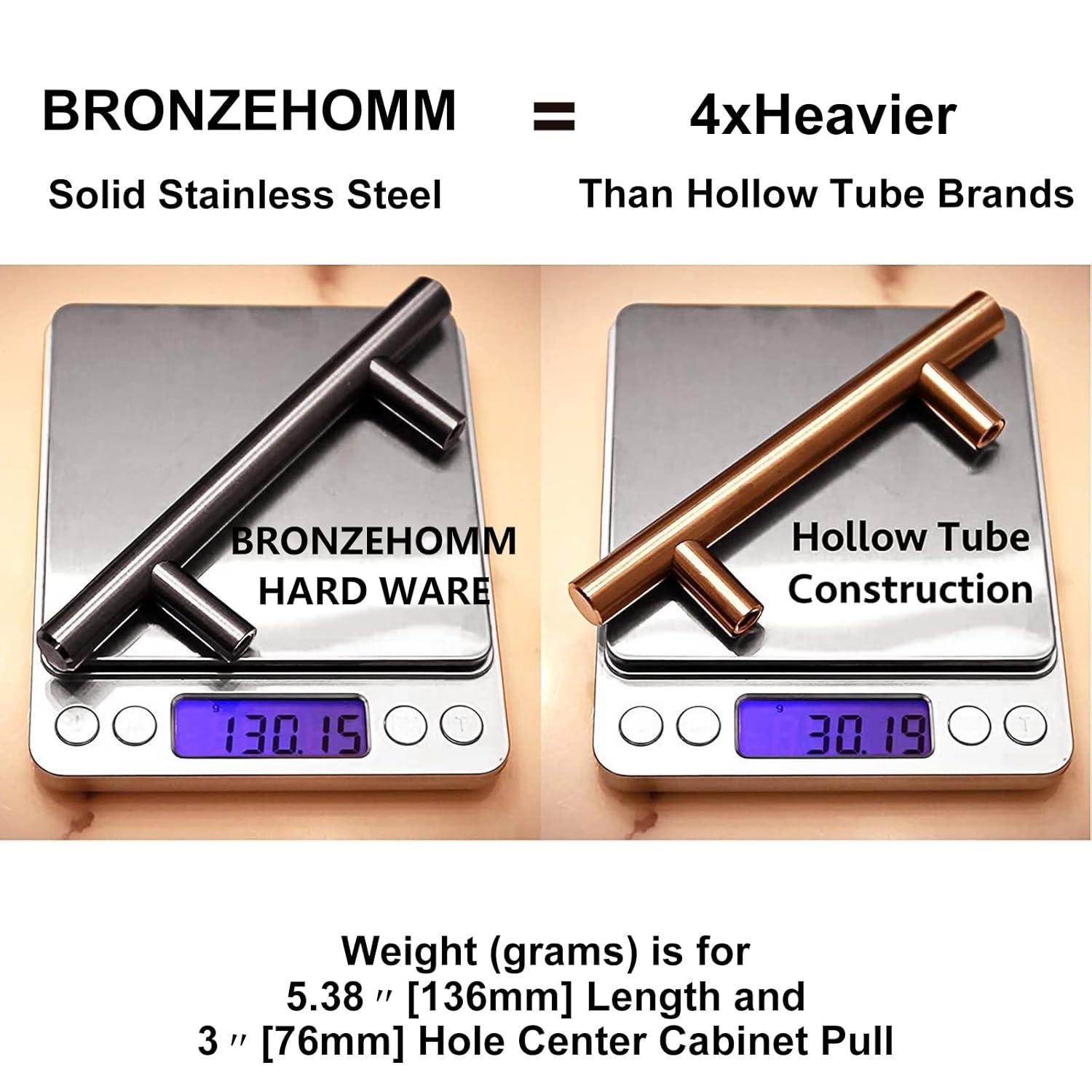 20 Pack Bronze Solid Cabinet Handles Drawer Pulls, 5.38-inch/136mm Length (3-inch Hole Center) Door Handle (1/2-inch Diameter) Kitchen Stainless Steel Cabinet Hardware Handle, Oil-Rubbed Bronze