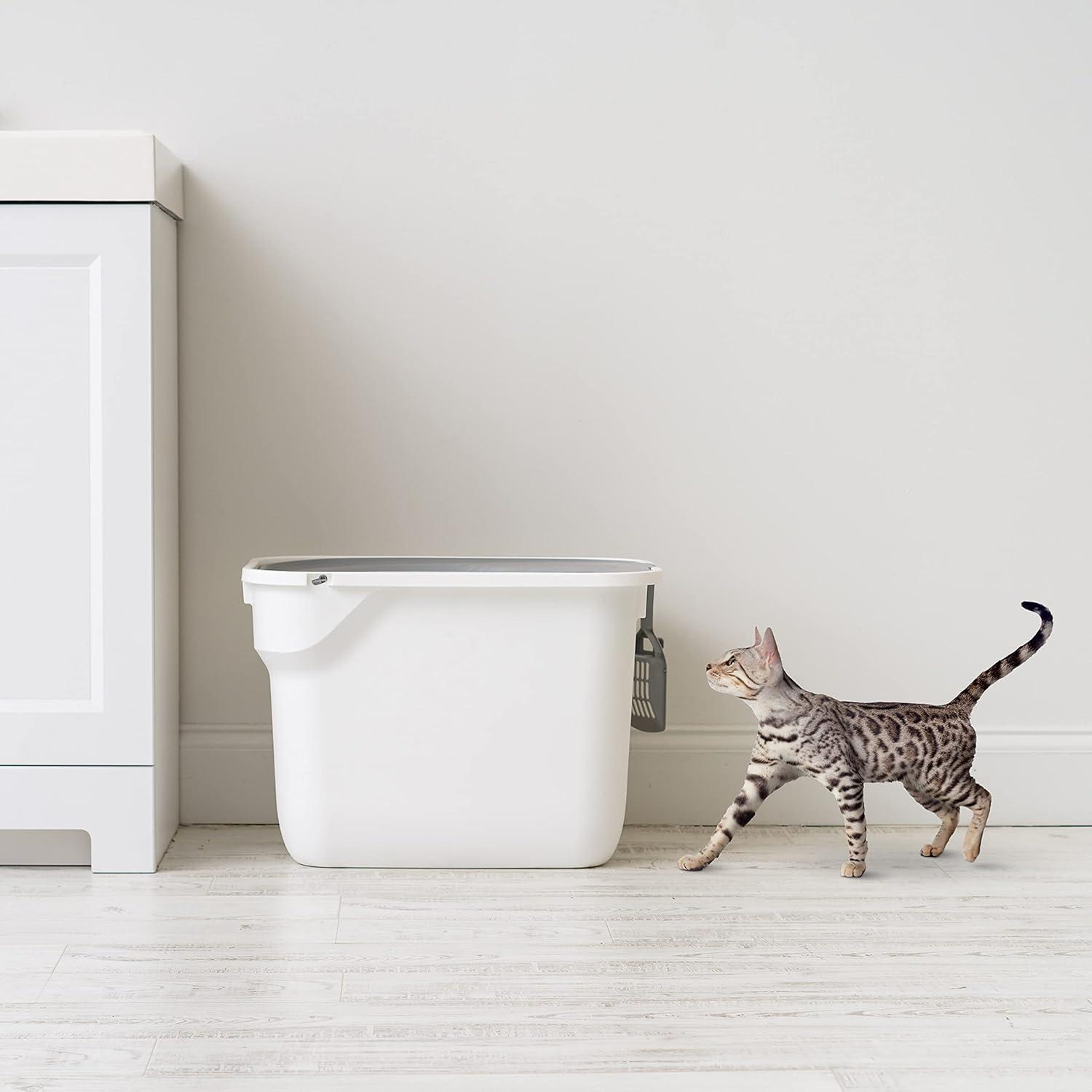 IRIS USA Square Top Entry Cat Litter Box, Kitty Litter Pan with Litter Particle Catching Cover and Privacy Walls