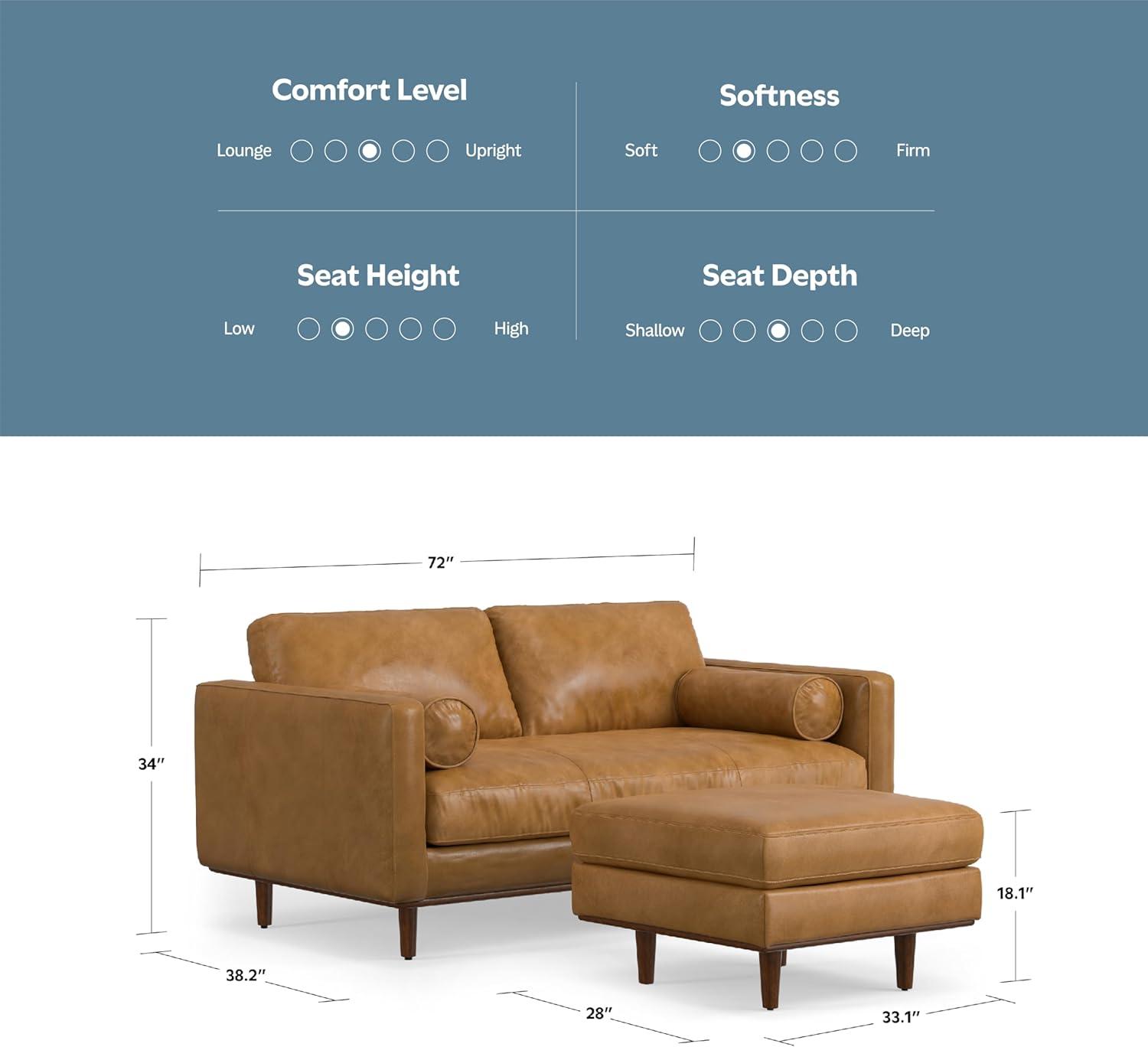 Simpli Home Morrison  Sofa and Ottoman Set in Genuine Leather