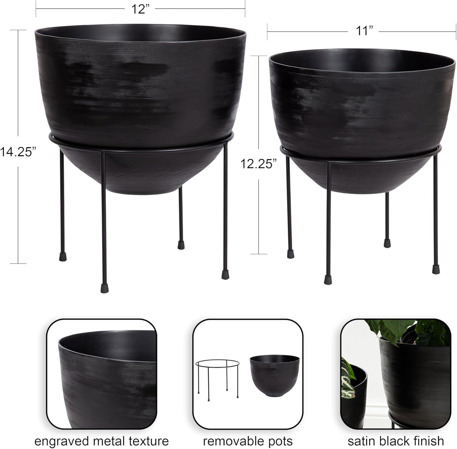 Navara Black Aluminum and Iron Round Planter Set