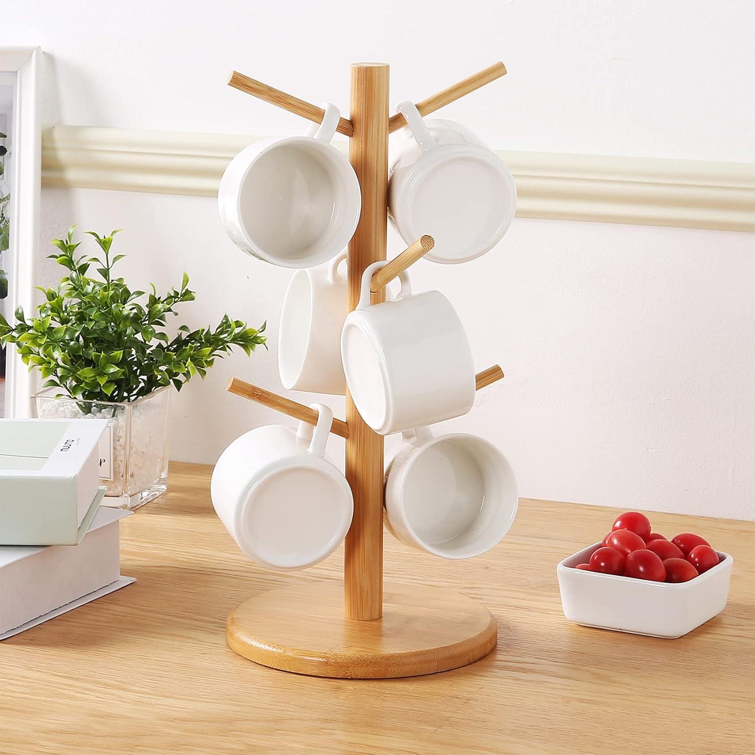 Bamboo 6-Hook Glossy Finish Countertop Mug Holder Tree