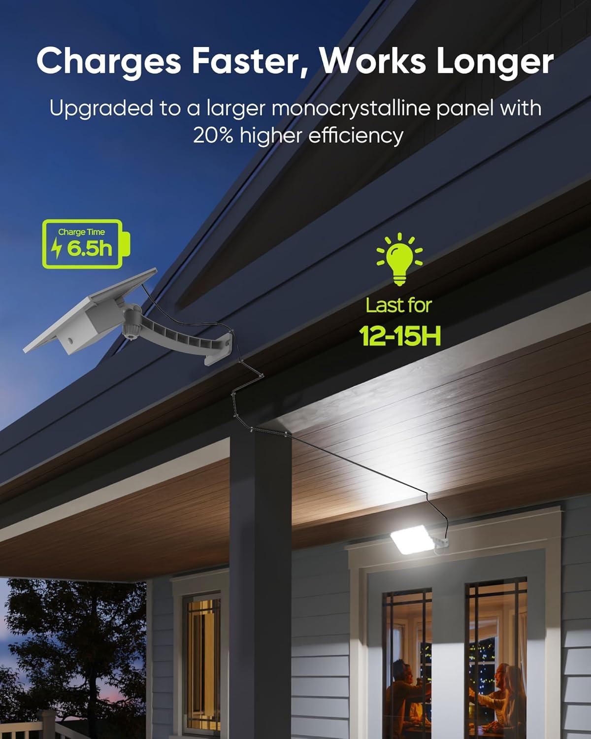 JACKYLED 1000 Lumens 299 LED Solar Lights Outdoor Bright Solar Dusk to Dawn Light with 4000mAh Battery, IP65 Waterproof Outdoor Solar Powered Security Flood Light for Wall Porch Shed Barn