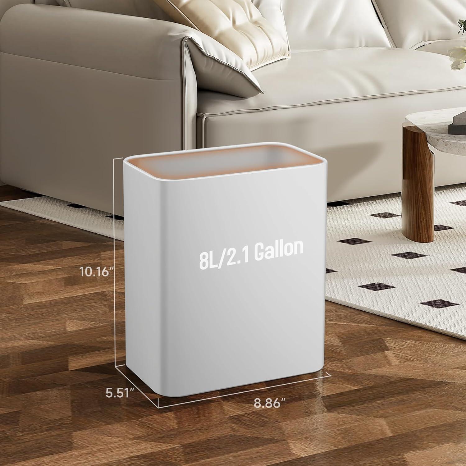 White Stainless Steel Slim 2.1 Gallon Trash Can