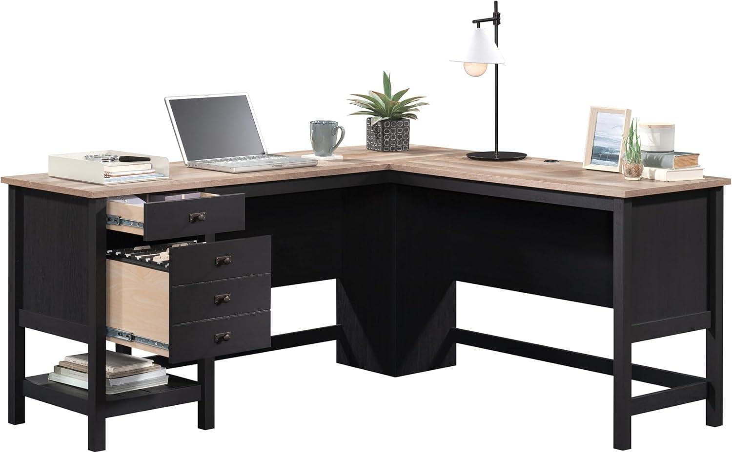 Sauder Cottage Road L-Shape Desk, Raven Oak Finish
