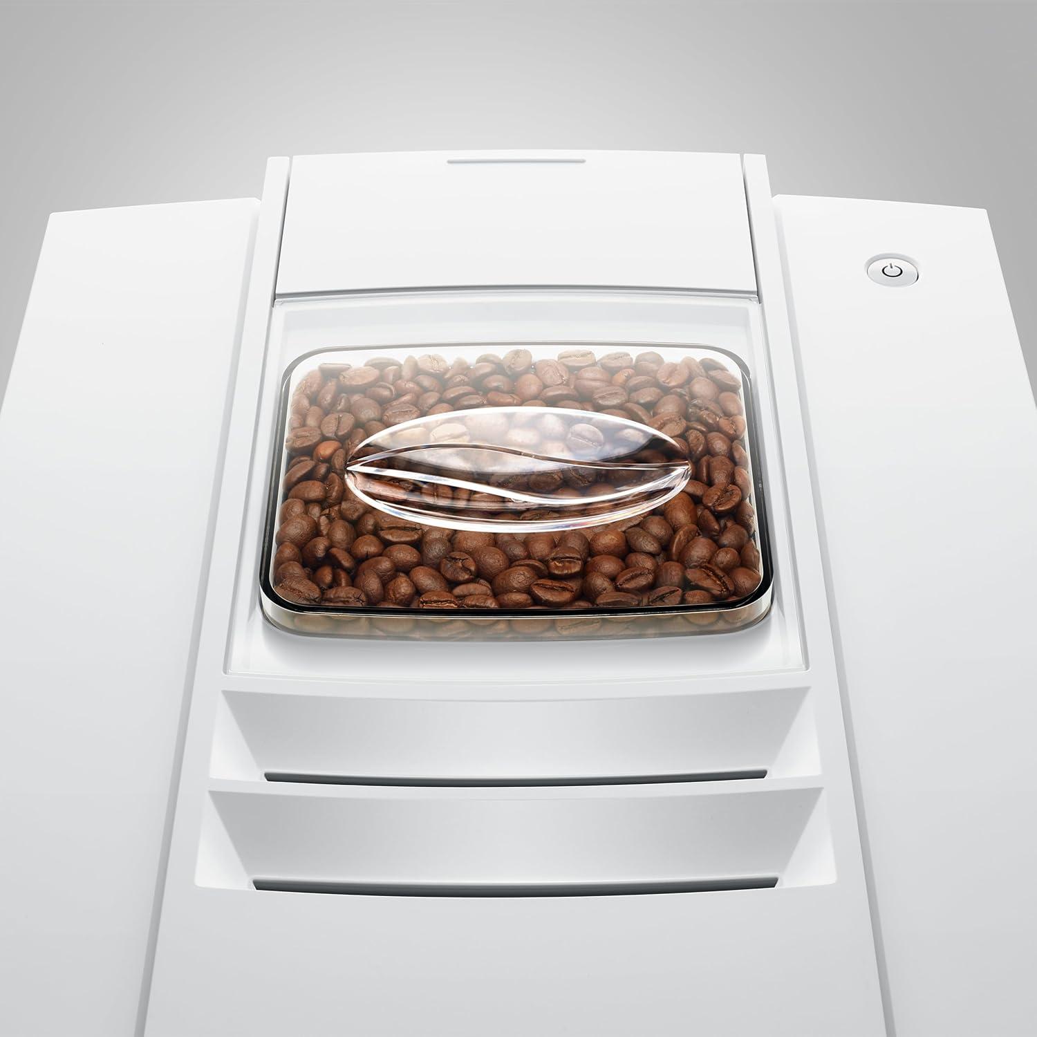 Jura E8 Coffee Machine with P.A.G.2 Grinder, 17 Specialties, 3.5-Inch Color Display, and One-Touch Cleaning System (Piano White)