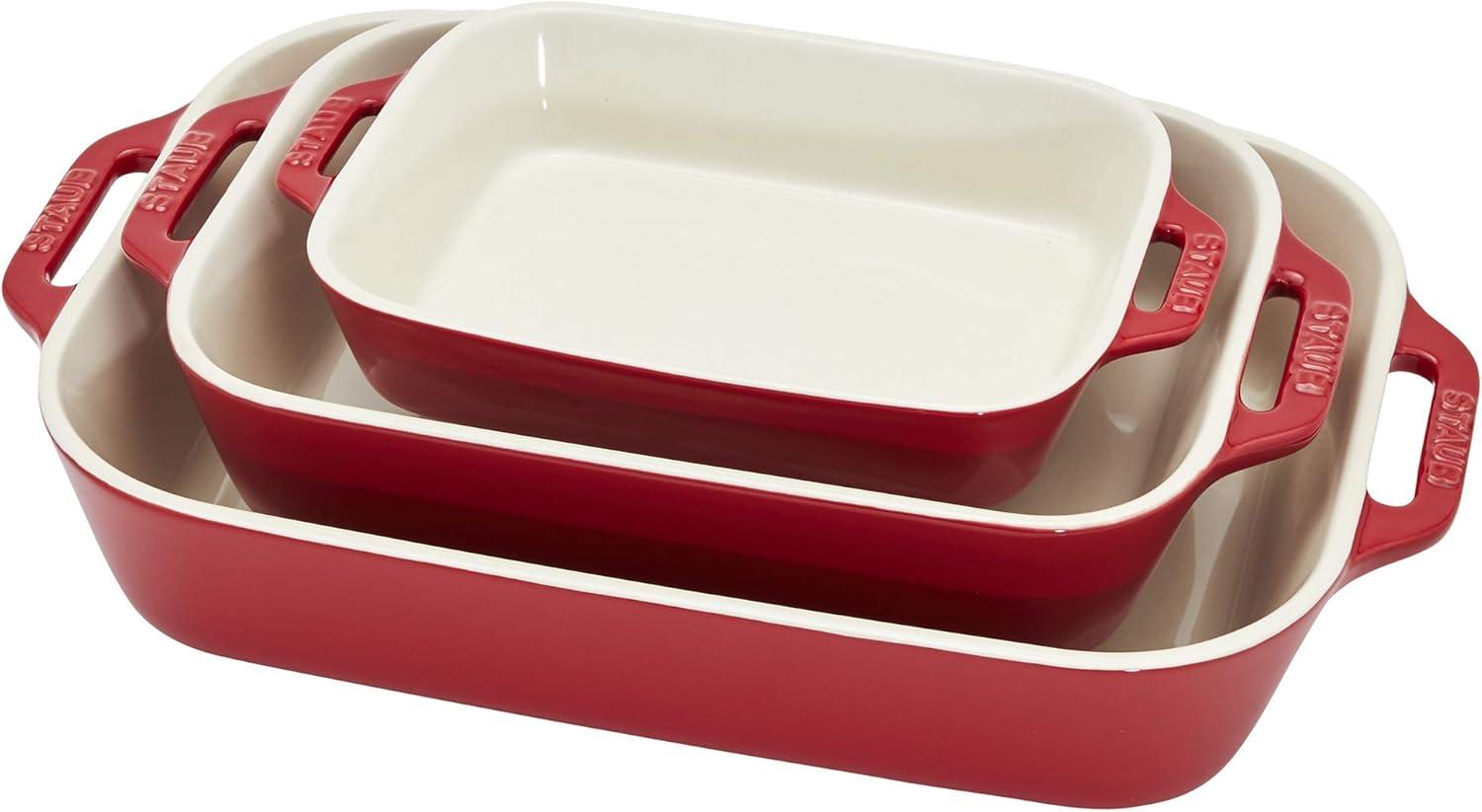 Staub Ceramic 3-pc Rectangular Baking Dish Set - Cherry