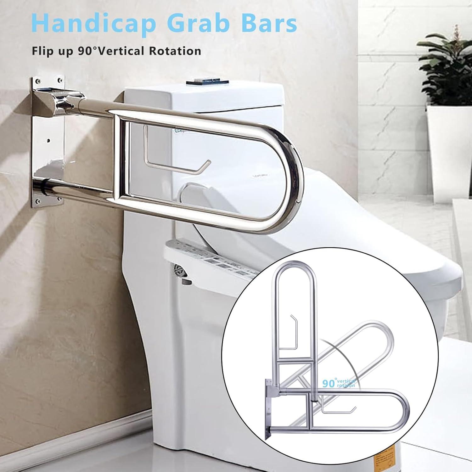 23.6'' Stainless Steel Flip-Up Toilet Safety Grab Bar