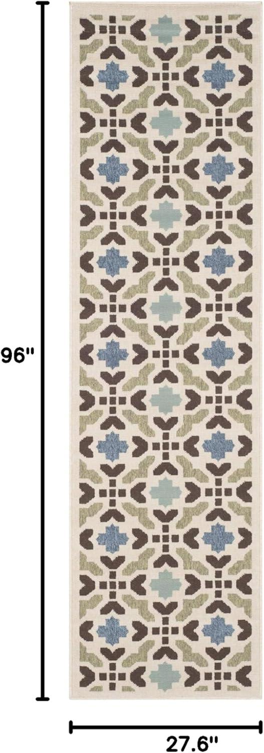 SAFAVIEH Veranda Branson Geometric Indoor/Outdoor Runner Rug, 2'3" x 8', Cream/Aqua