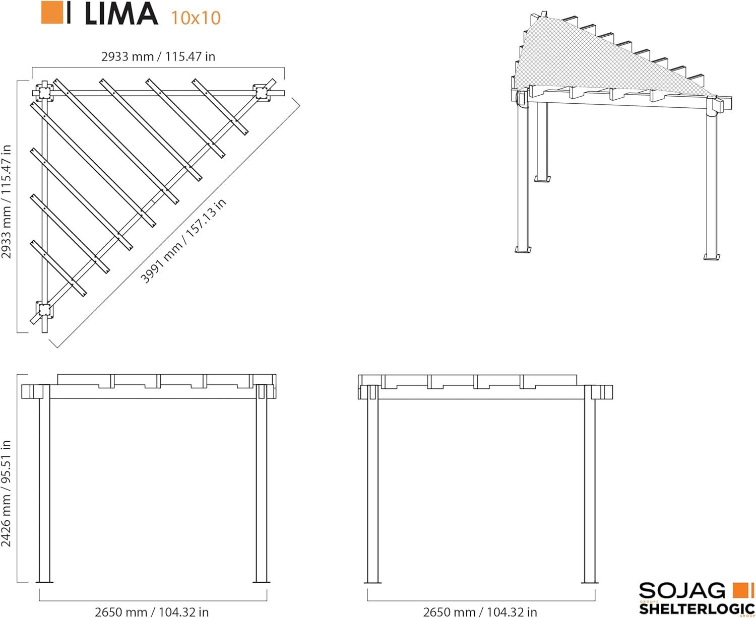 Sojag Sojag Lima Grey 10 x 10 ft. Rustproof Aluminum Frame Pergola