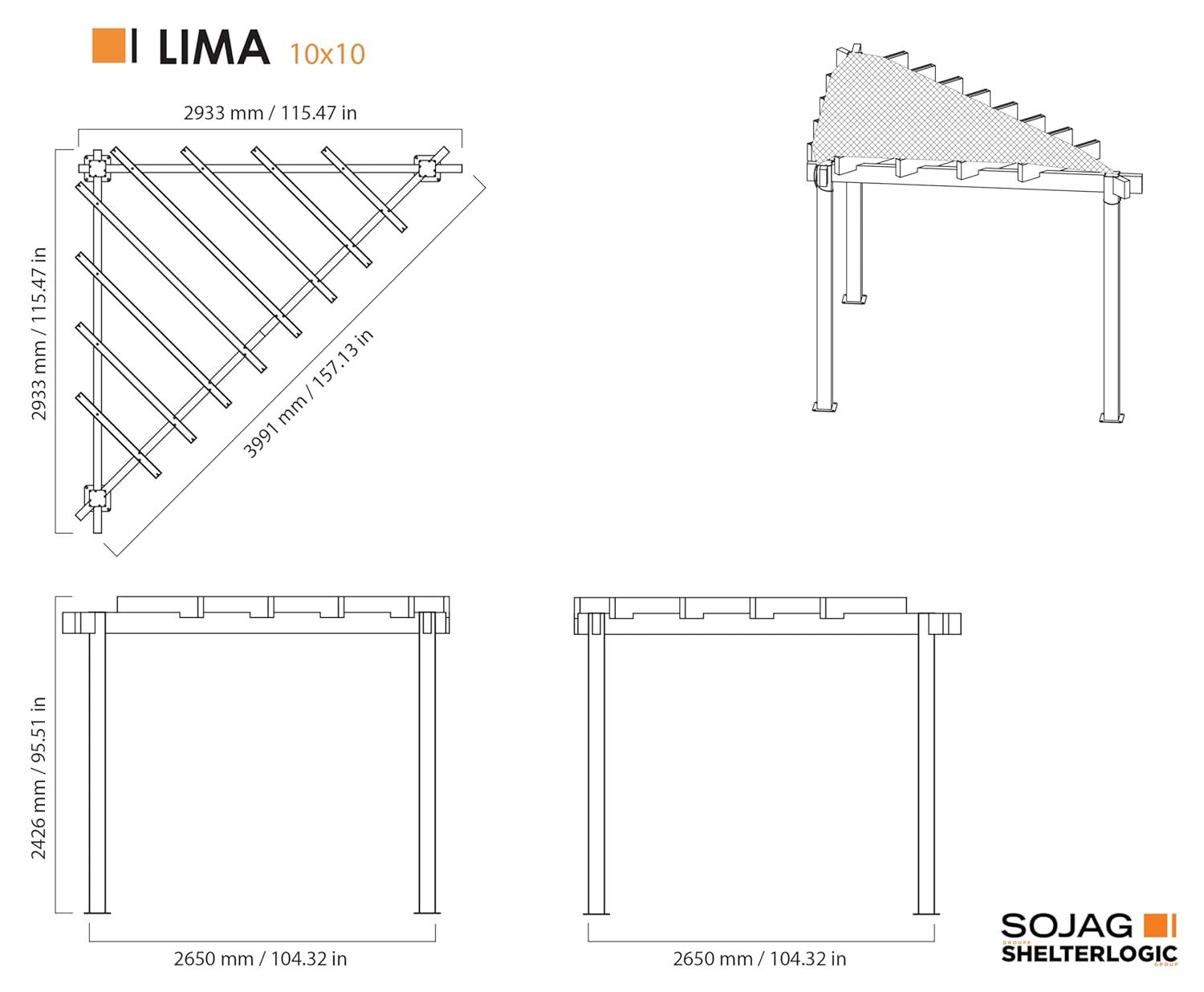 Sojag Sojag Lima Grey 10 x 10 ft. Rustproof Aluminum Frame Pergola