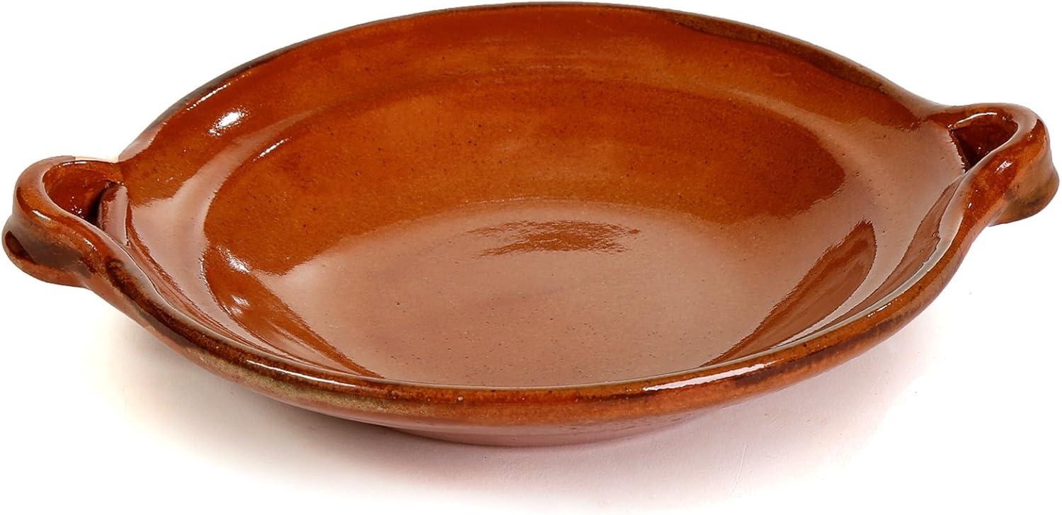 Mexican Clay Mini Flat Cazuela with Handles, 8 Ounces