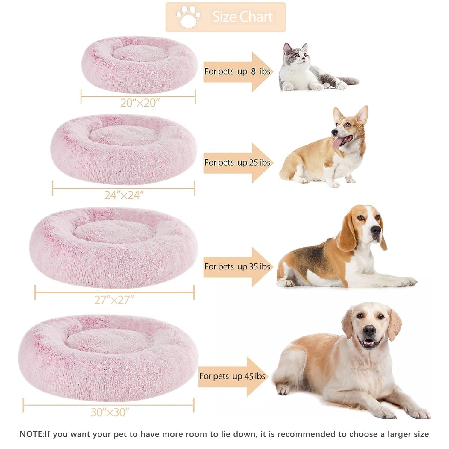 Calming Dog Bed Cat Bed Donut, Faux Fur Pet Bed Self-Warming Donut Cuddler, Comfortable Round Plush Dog Beds (20 X 20 X 8 Inch, Light Pink)