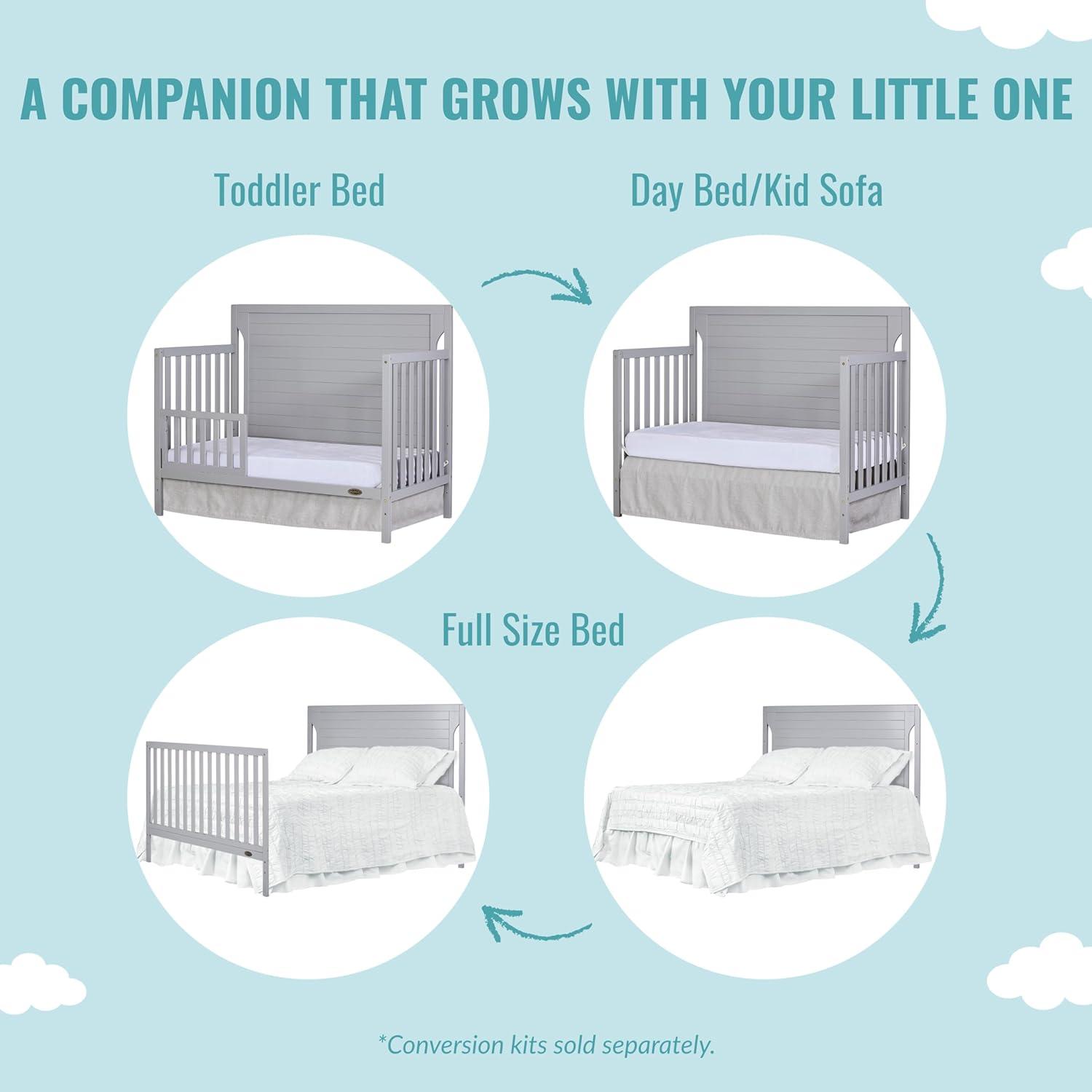 Dream On Me Cape Cod 5-In-1 Convertible Crib In Pebble Grey, Greenguard Gold And JPMA Certified, Built Of Sustainable New Zealand Pinewood, 3 Mattress Height Positions Pebble Grey Inch (Pack of 1)