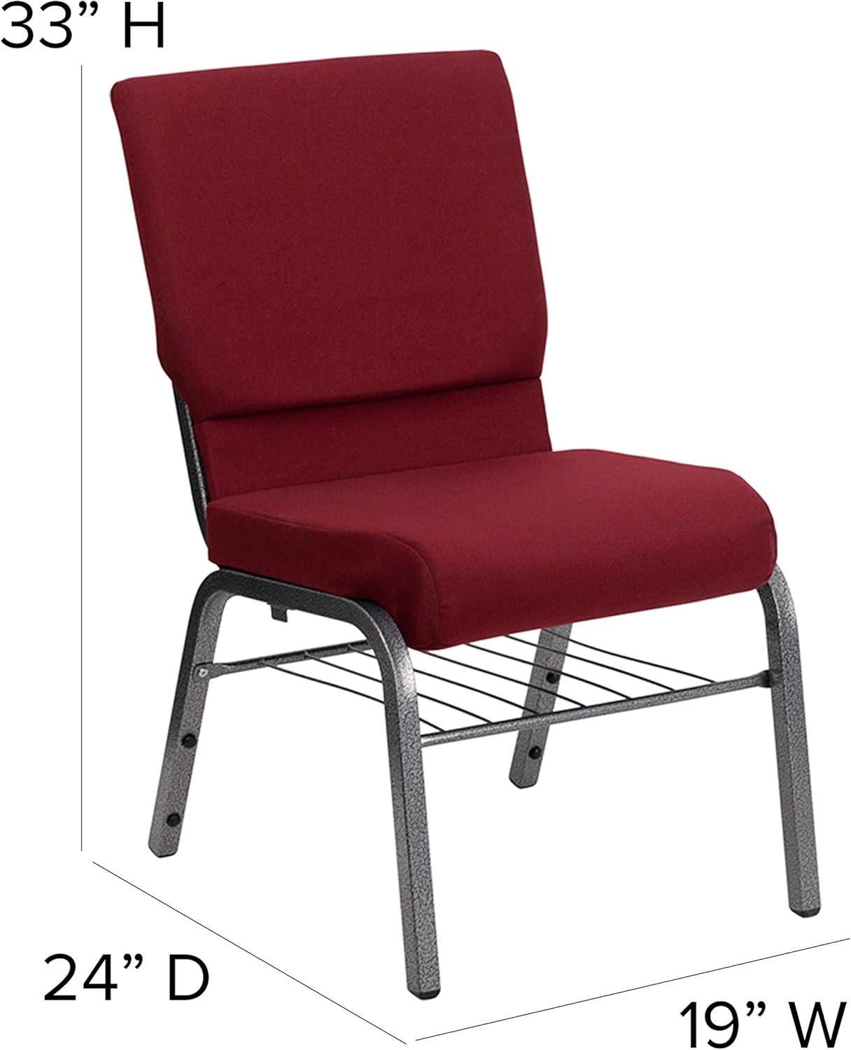 Flash Furniture Hercules Series 18.5"W Upholstered Adult Church Chair with Book Rack, Burgundy