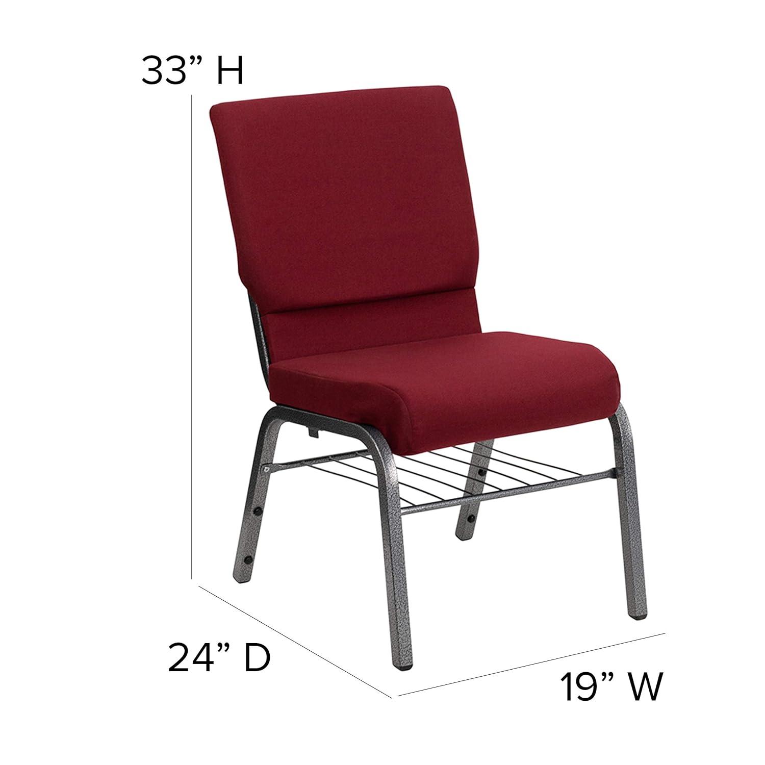 Flash Furniture Hercules Series 18.5"W Upholstered Adult Church Chair with Book Rack, Burgundy