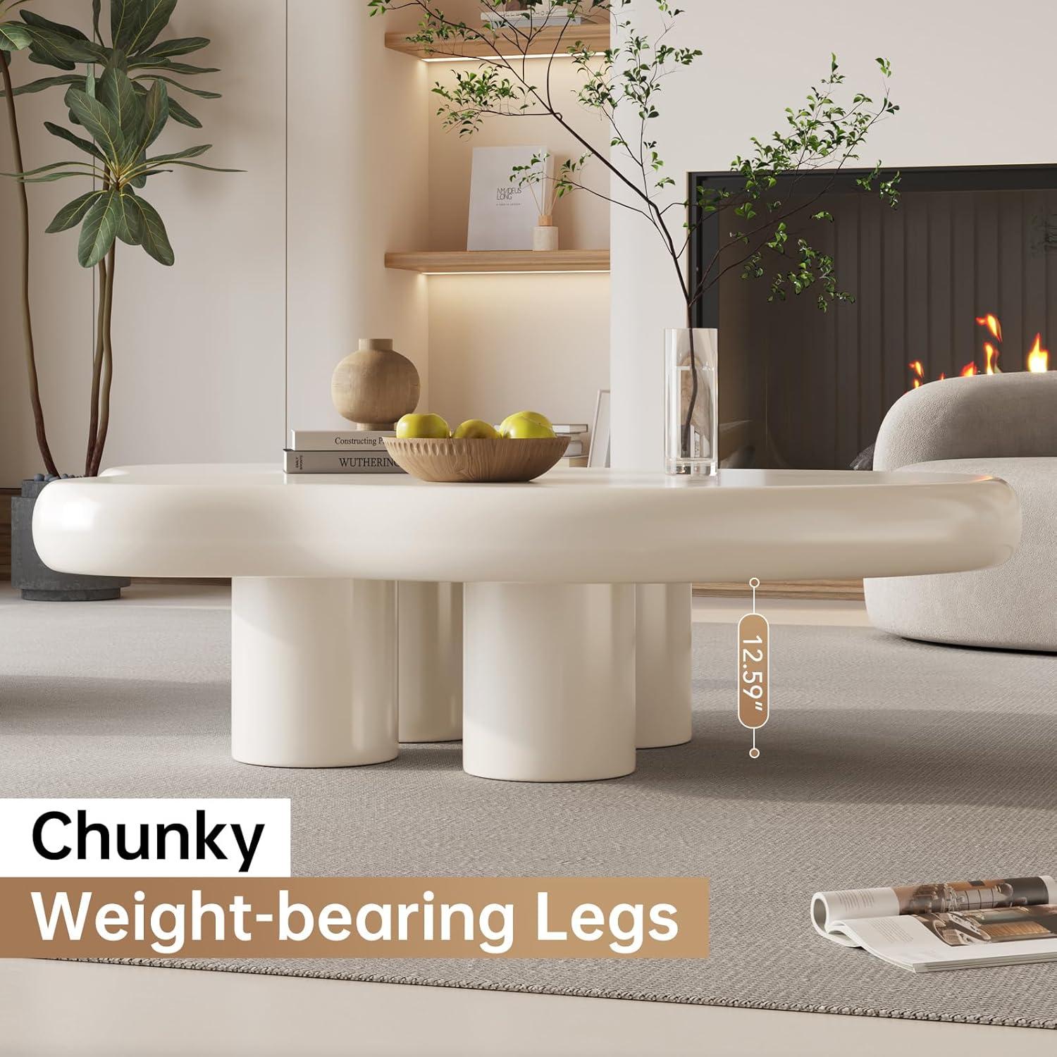 Guyii 41.02" Cream White Cloud Coffee Table, Irregular Coffee Table with 3 Legs for Living Room, Office