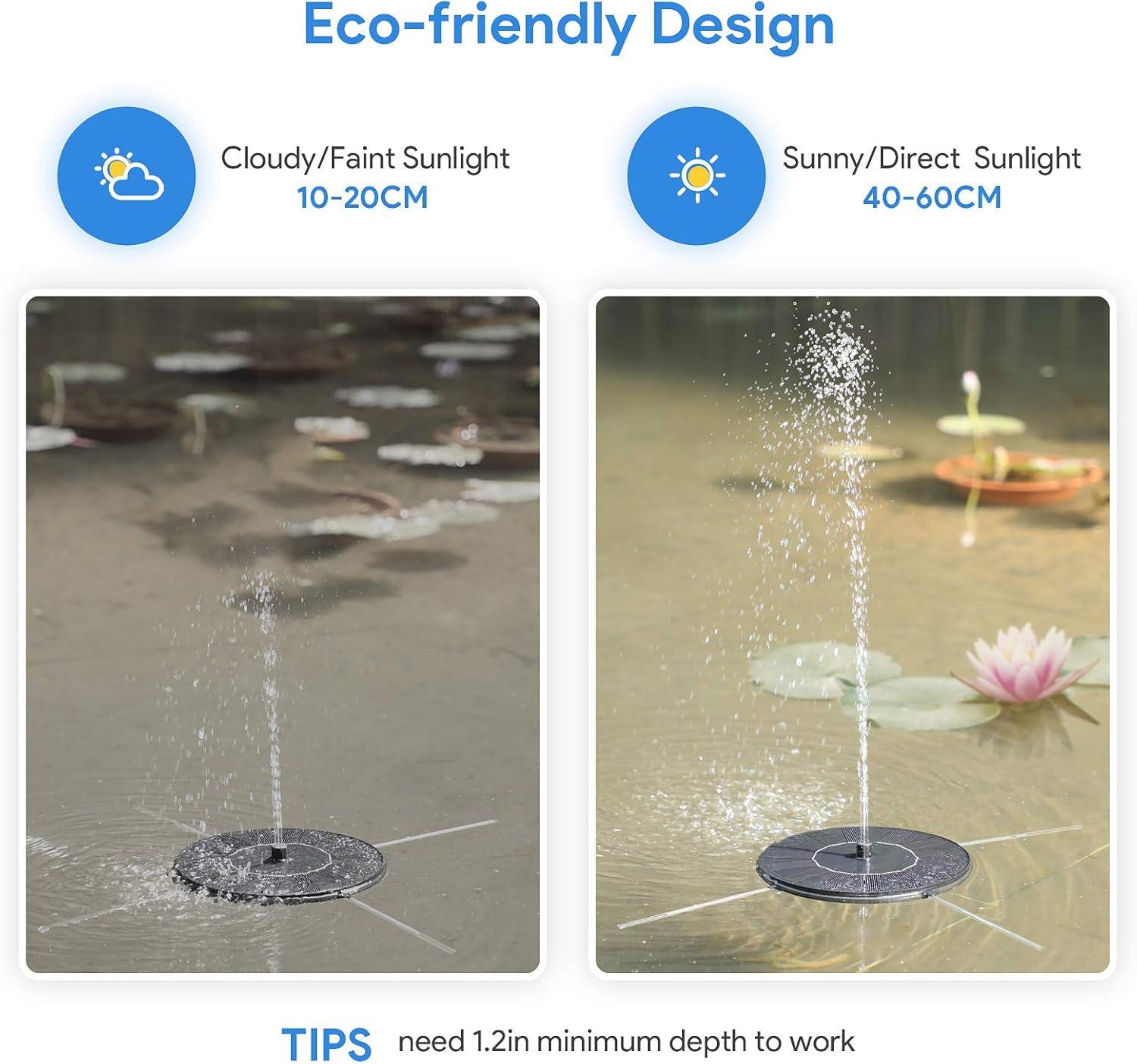 Solar Fountain, Floating Solar Powered Water Fountain Pump for Bird Bath, Garden, Pond, Pool, Outdoor (1.4W)