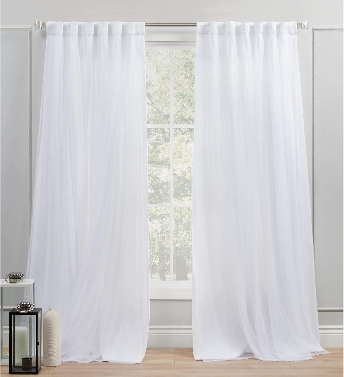 Exclusive Home Catarina Layered Solid Room Darkening and Sheer Hidden Tab/Rod Pocket Top Curtain Panel Pair