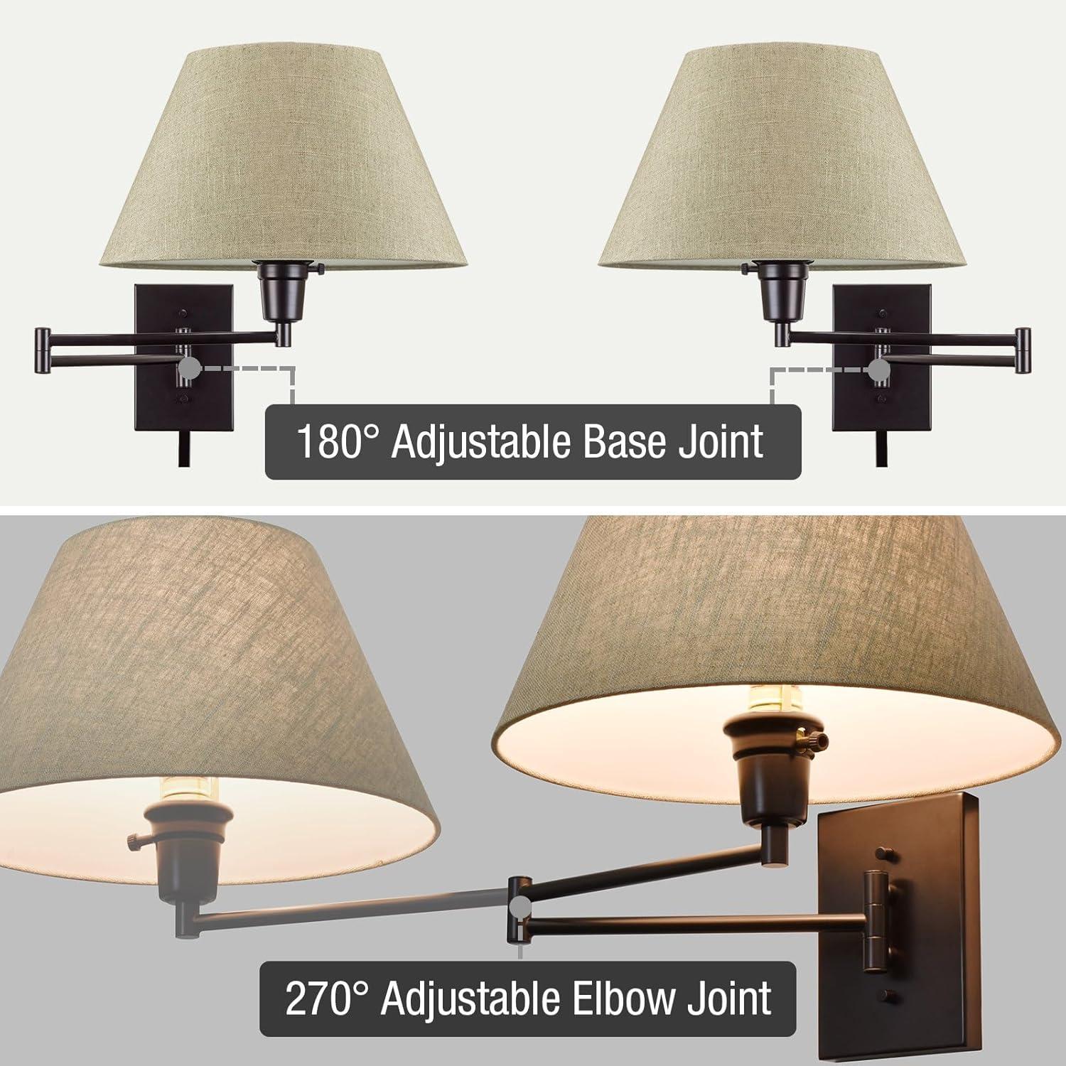 Kira Home Cambridge 13" Swing Arm Wall Lamp - Plug In/Wall Mount, Latte Mocha Fabric Shade, 150W 3-Way, Cord Covers
