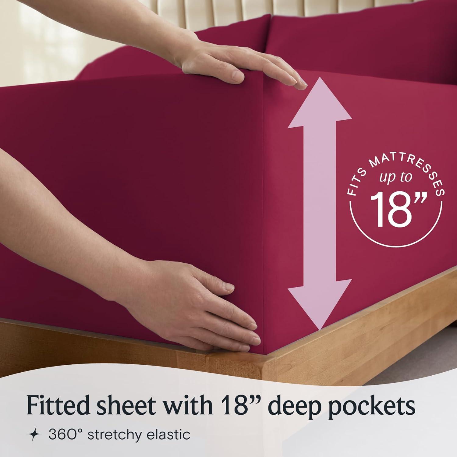LuxClub 4 PC Burgundy King Silky Soft Cooling Deep Pocket Performance Sheet Set