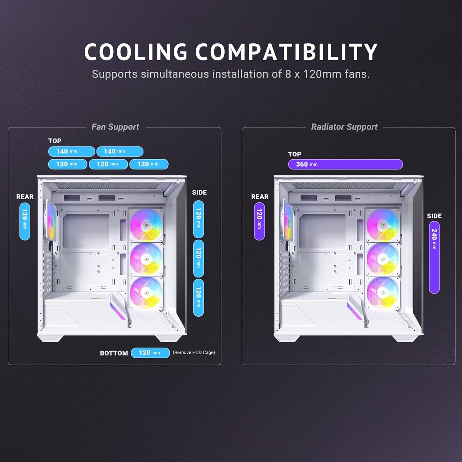 Antec C3 ARGB White, 3 x 120mm & 1 x 120mm ARGB PWM Fans Included, Up to 8 Fans Simultaneously, Type-C 3.2 Gen 2 port, Seamless Tempered Glass Front & Side Panels, 360mm Radiator Support, Mid-Tower AT