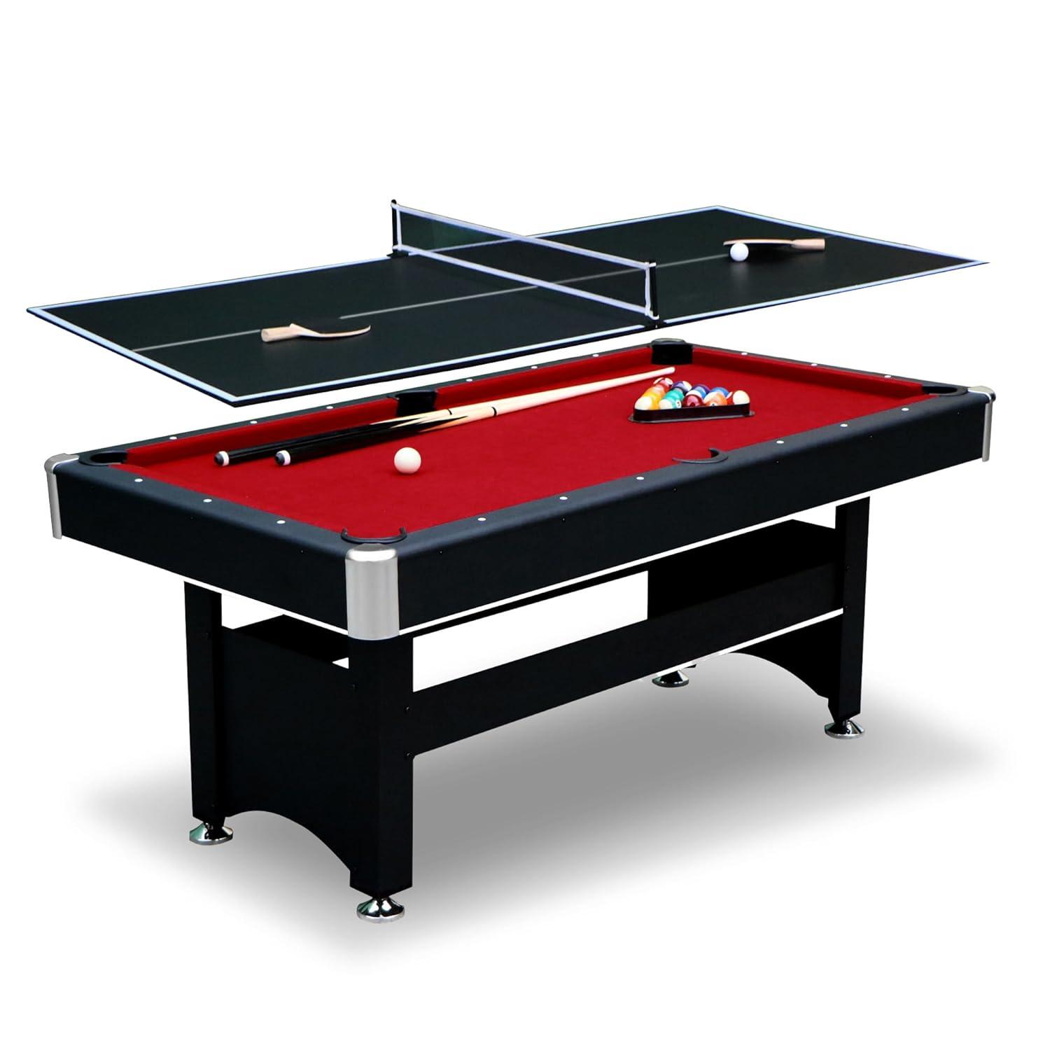 Hathaway Games Hathaway Spartan 6 Ft Pool Table, with Ping Pong Multi Game Combo Tables for Family Recreation Game Rooms - Includes Billiard Balls, Cues, Paddles, Brush & More