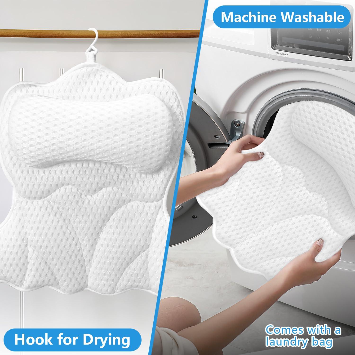 REEZEIVI Bath Pillows for Tub,Bath Pillow with 6 Non-Slip Suction Cups,Soft 4D Mesh Fabric,Bathtub Pillows for Tub Neck and Back Support,Extra Thick Luxury Bathtub Pillows,White