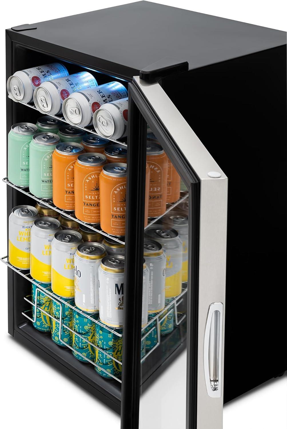 Newair 100 Can Beverage Fridge With Glass Door, Small Freestanding Mini Fridge In Stainless Steel