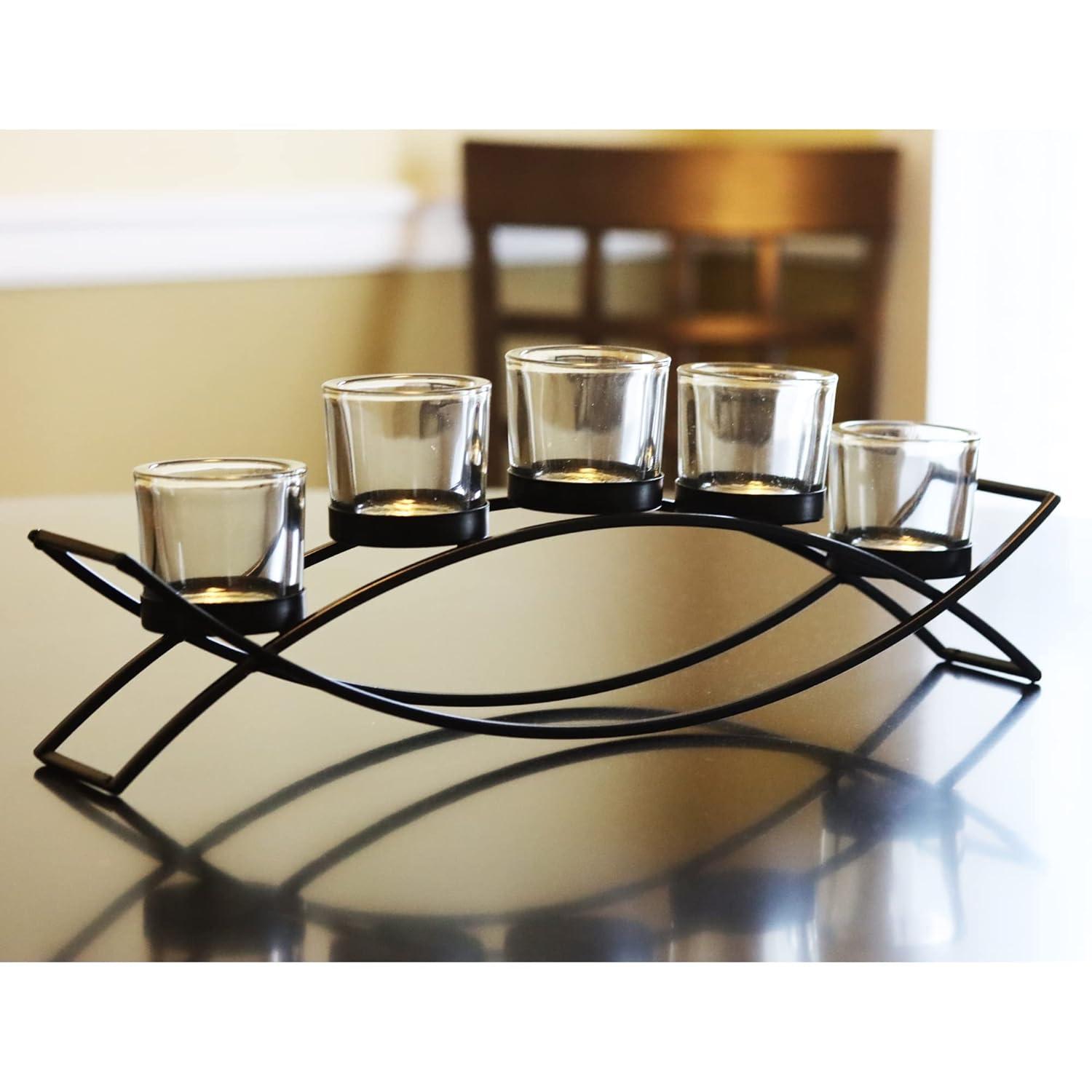 Seraphic Iron Arch Table Centerpiece Decorations Long Candle Holder for Weddings, Patio, Kitchen, Dining Room, and Coffee Tables, Black, Clear Chunky