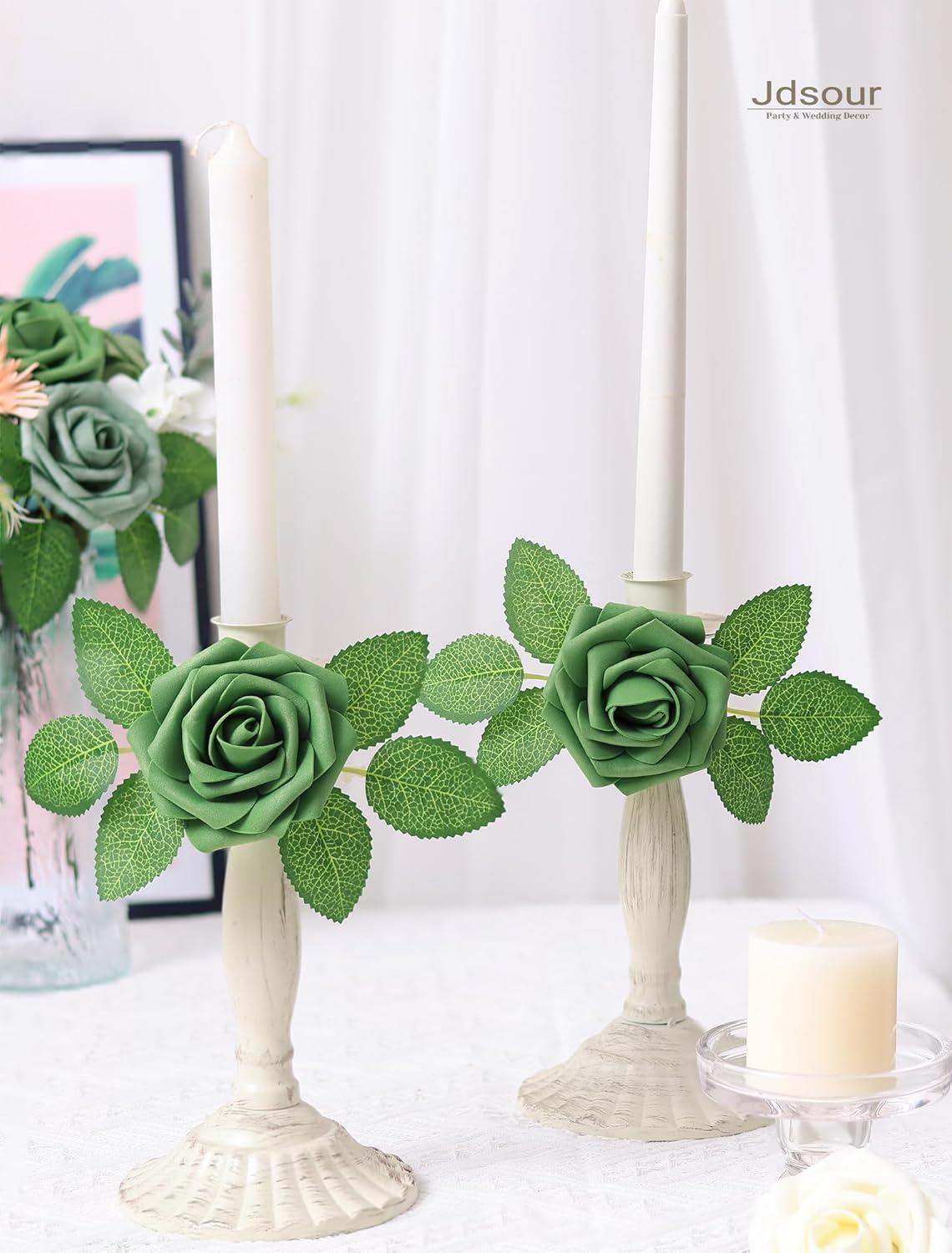 Eco-Friendly Green and White Artificial Rose Centerpiece Set