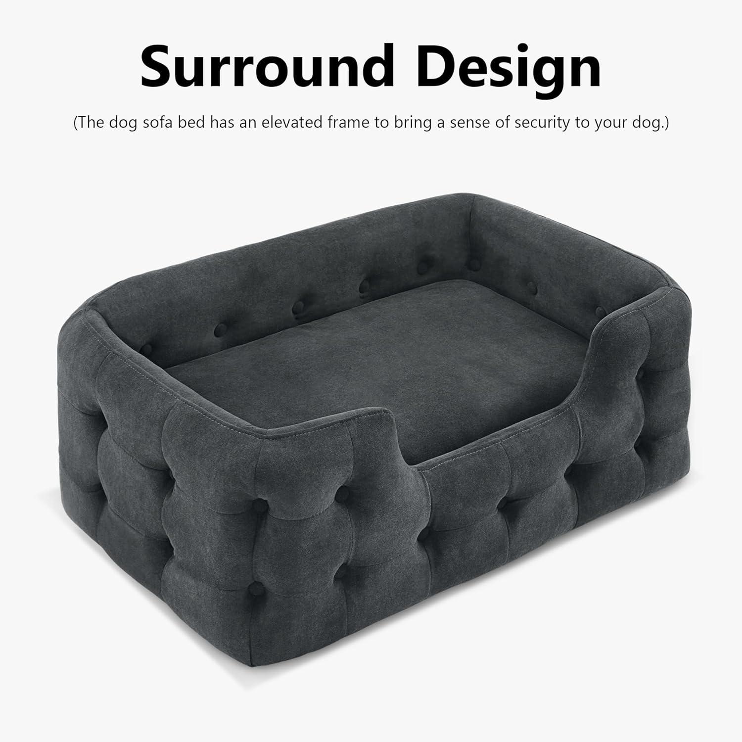 MCombo Dog Sofa Bed, 33 Inches Length Foam Pet Bed with Washable Cushion Cover, Modern Pet Couch for Small Medium Dogs, 0553 (Blackish Green)