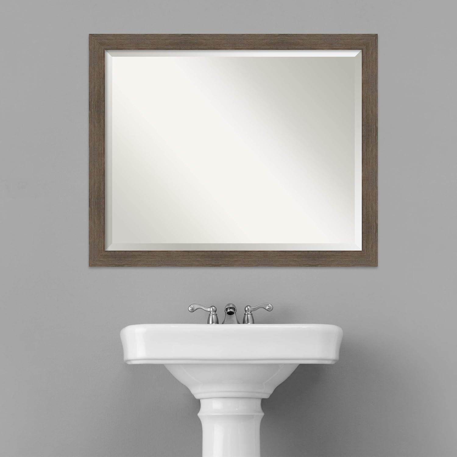 Hardwood Mocha Rectangular Rustic Bathroom Vanity Mirror