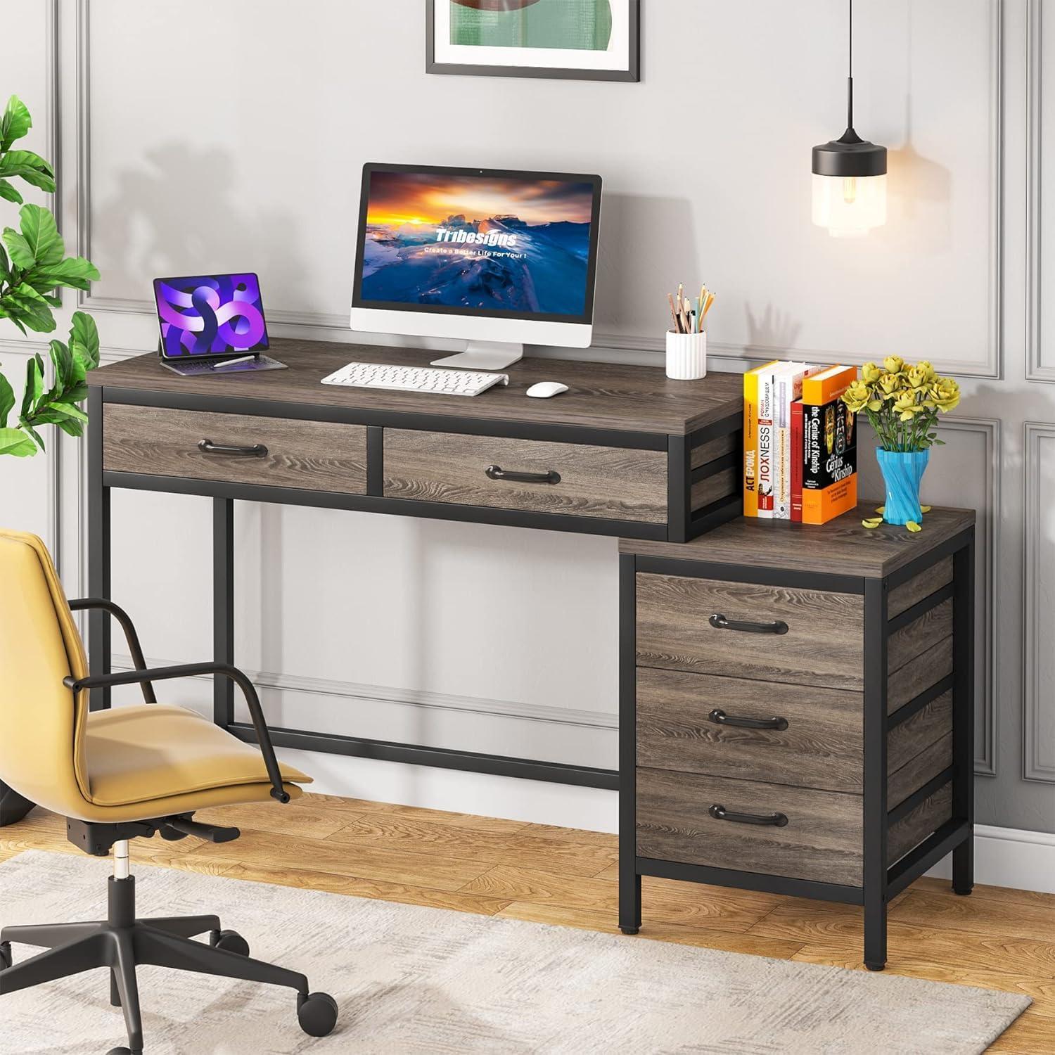 TribeSigns Adult Collection Retro Industrial Style Compact and Versatile Computer Desk, Gray