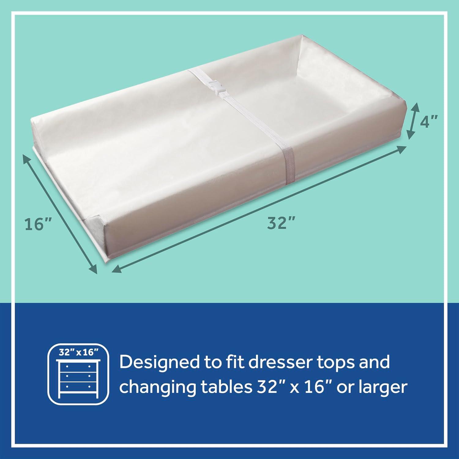 Sealy Baby Sealy Baby Soybean Comfort 3-Sided Waterproof Contoured Baby Diaper Changing Pad for Dresser or Changing Table, Baby Changing Pad - White, 32” x 16”