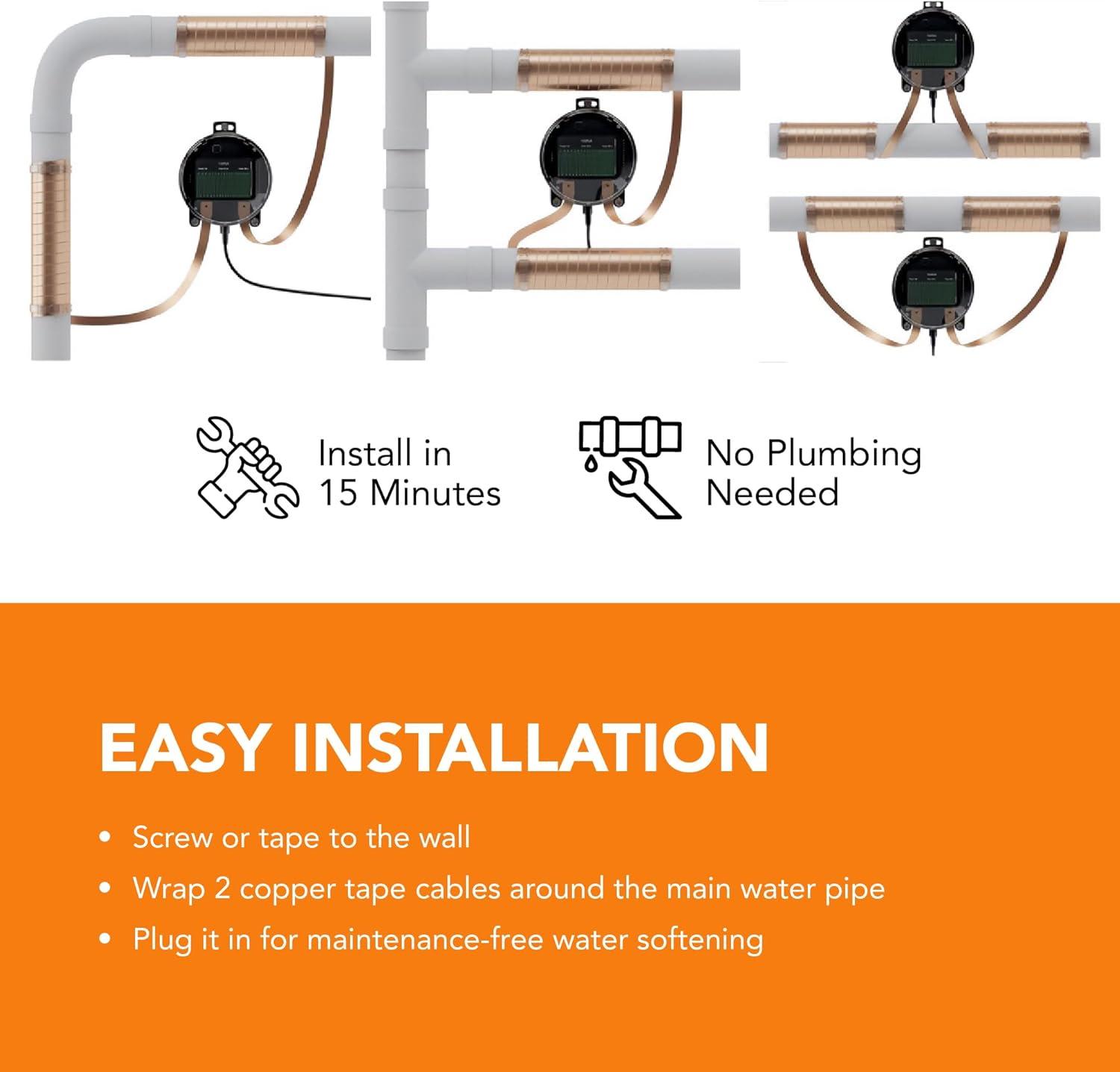 Capacitive Electronic Water Descaler System - Alternative Water Softener Salt Free for Whole House, Reduces the effects of Limescale and Rust formation [CWD24, Max 1" Pipe]